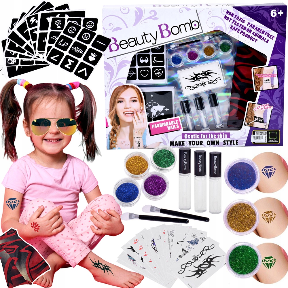 DIDELIS TATUiruočių rinkinys Glitter TATTOOS plaunamas VAIKAMS blizgučių studijai