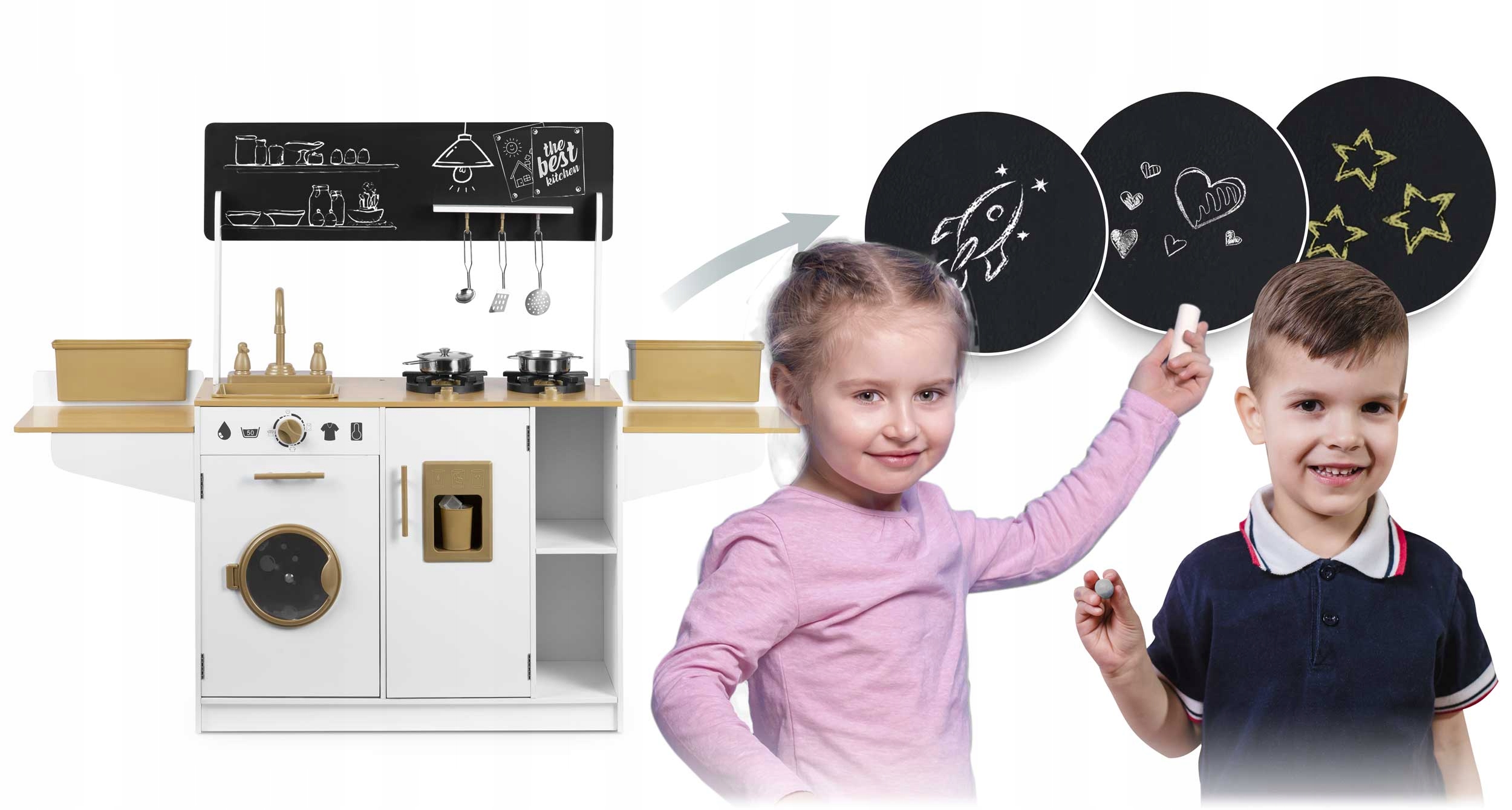 RicoKids didelė medinė virtuvė vaikams su priedais