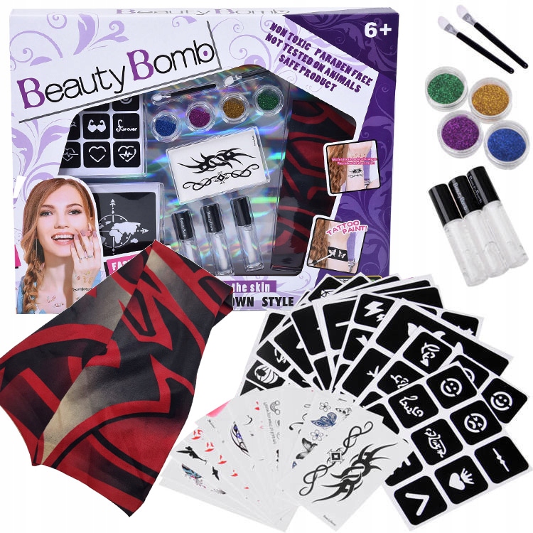 DIDELIS TATUiruočių rinkinys Glitter TATTOOS plaunamas VAIKAMS blizgučių studijai