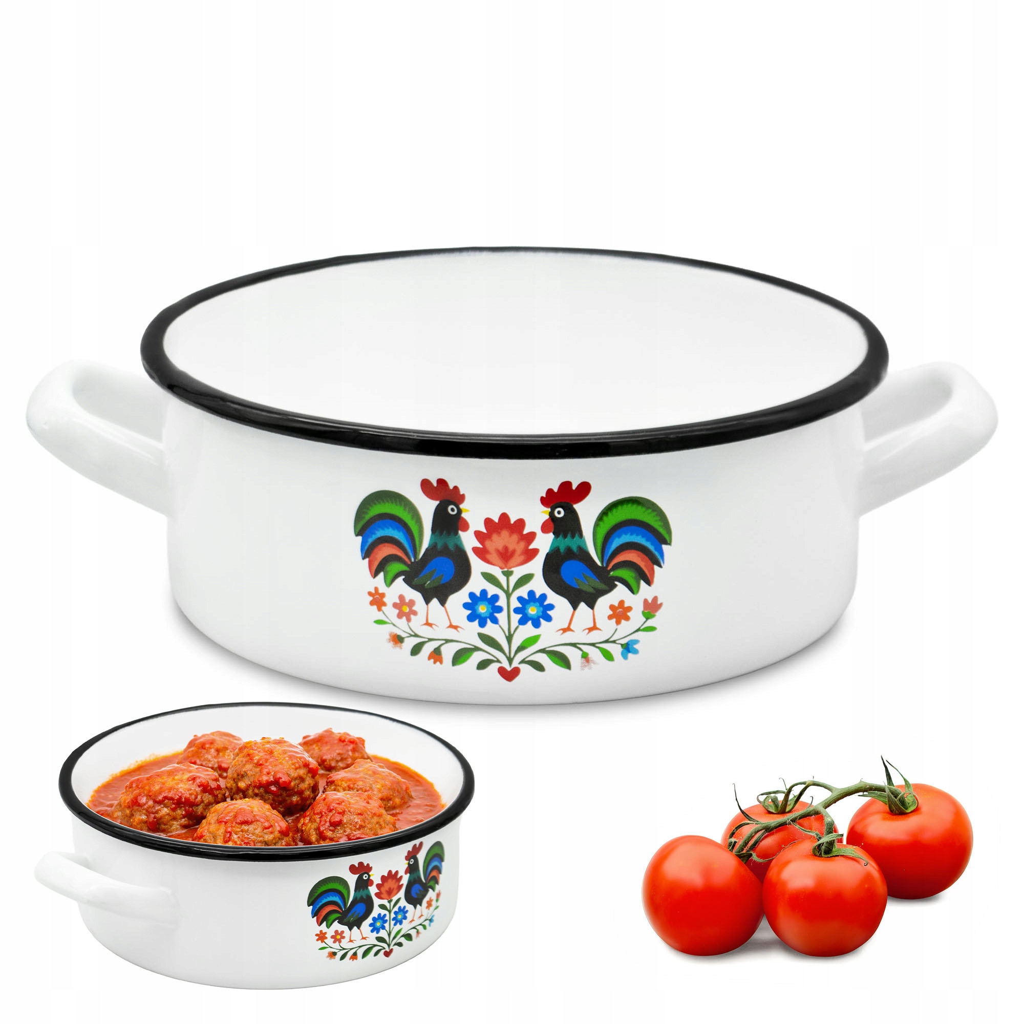 Emaliuotas Puodas 18cm su rankenėlėmis Tradicinis baltas liaudies puodas 1,8L