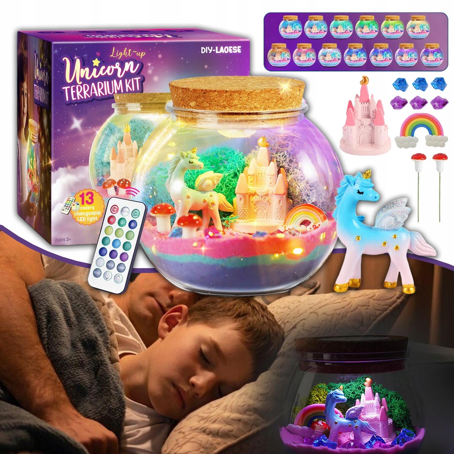 LED TERARIUM LAMP UNICORN KŪRYBINIS DOVANŲ RINKINYS, MICROLANDSCAPE