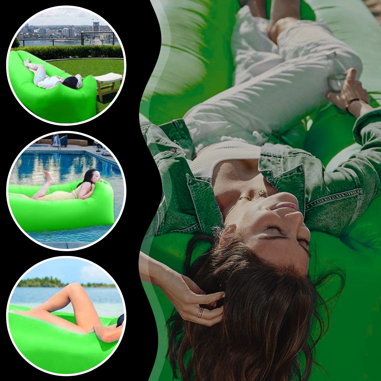 ČIUŽINIS KĖDĖLIS PRIPUČIAMA SULANKSTAMA SOFA LAZY BAG AIR FOR BEACH XXL foteliu