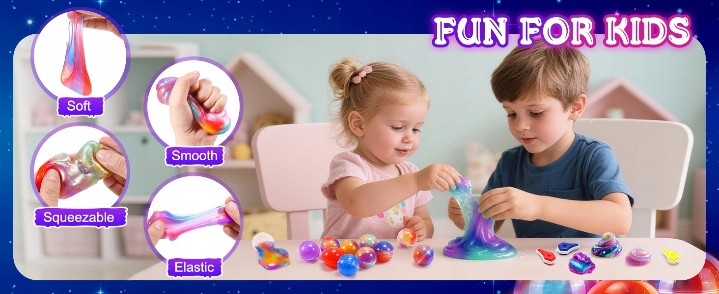 Cosmic Slime Balls rinkinys, vakarėlio dovana vaikams, 24 vnt