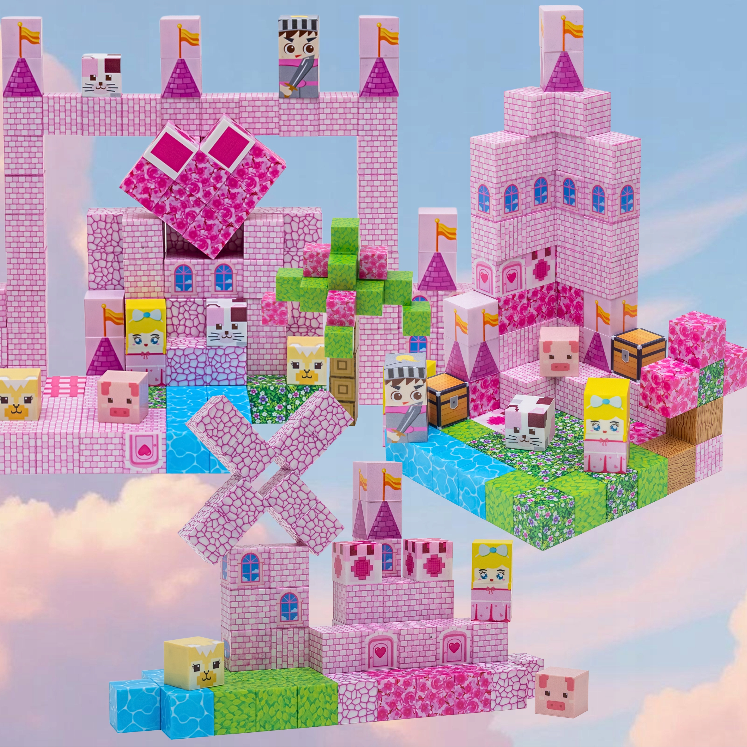 Magnetiniai Minecraft klociai rožiniai 200 dalių