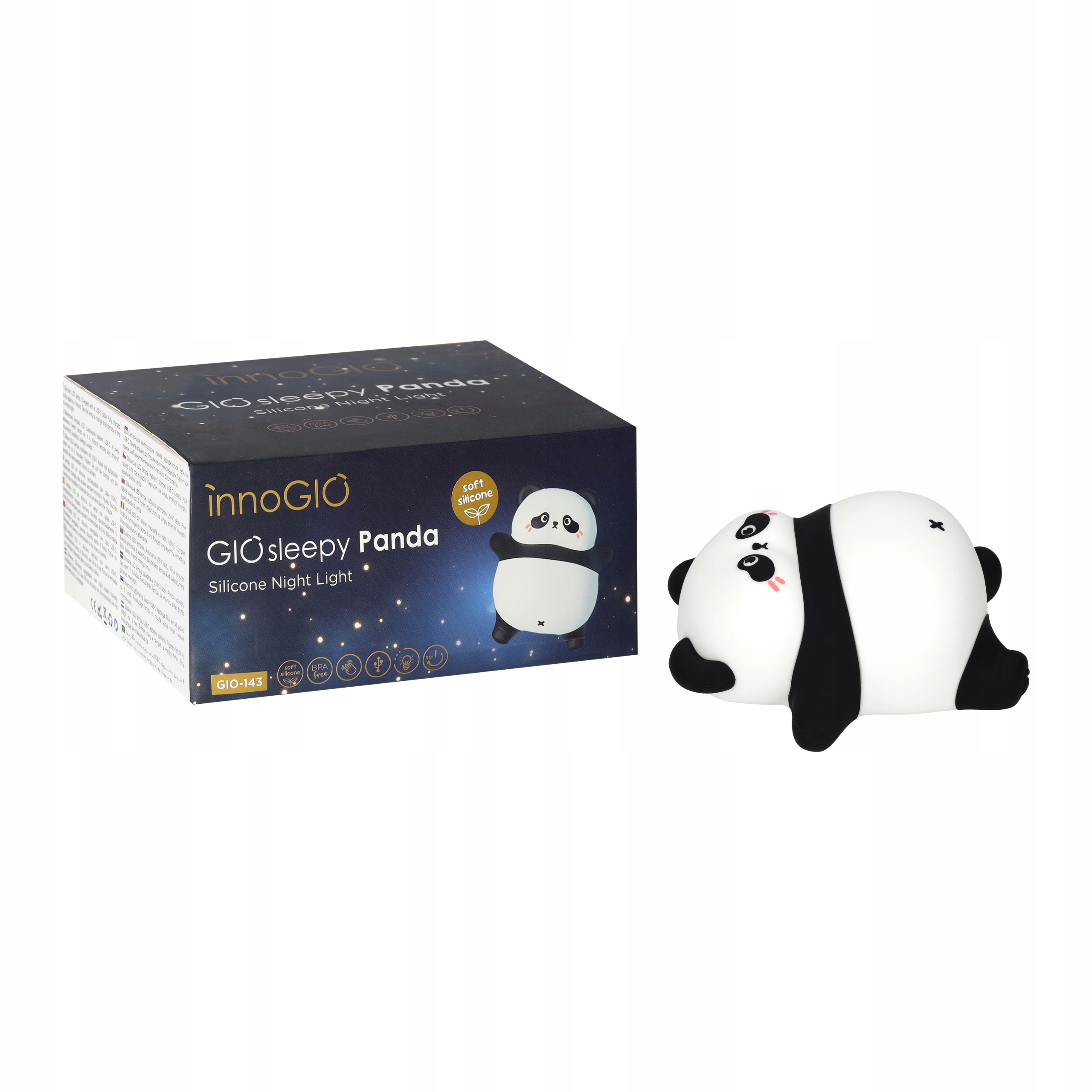InnoGIO vaikiška naktinė lemputė silikoninė LED panda touch minkšta