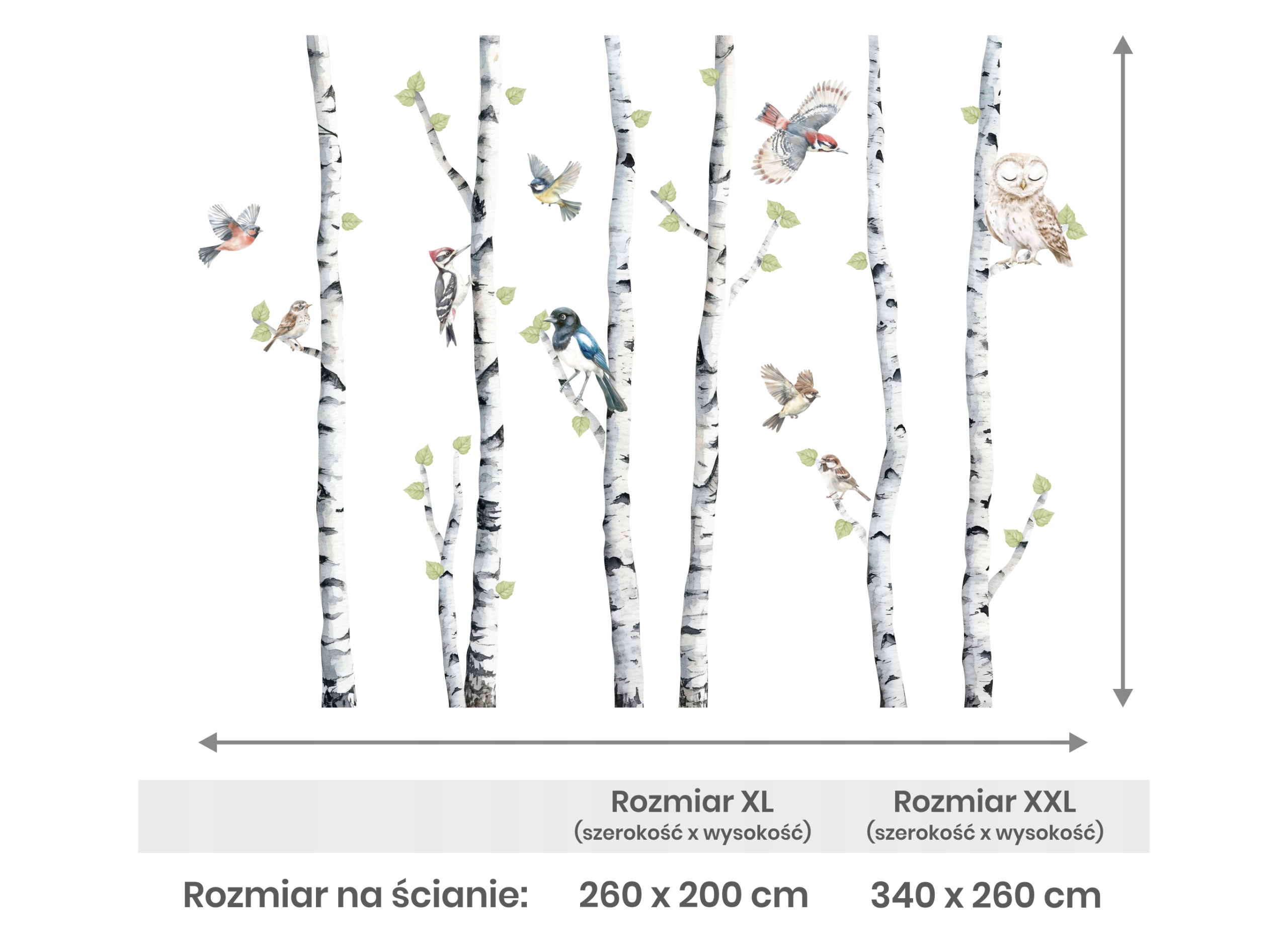 BERŽAI miško medžiai sienų lipdukai, aukštis 200cm