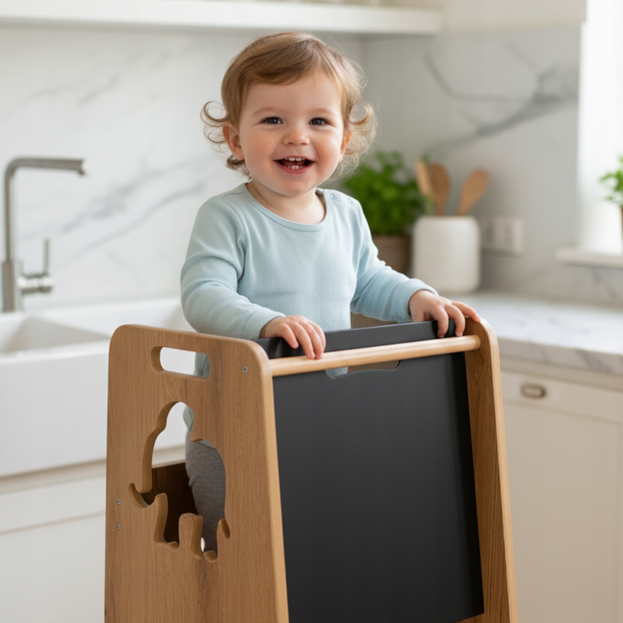 Virtuvės pagalbininkas su reguliuojama lentelė mediniu