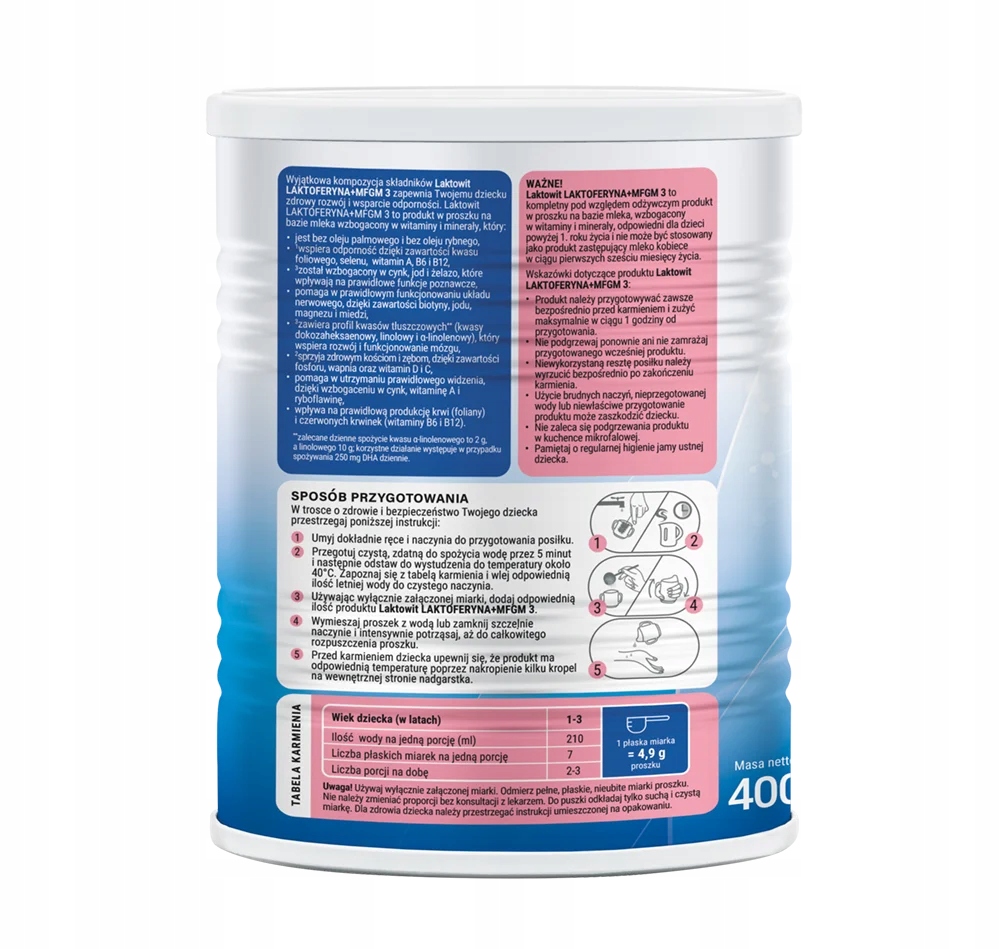 Laktowit 3 pienas LACTOFERRINA + MFGM Kitas 1 metai+ 400 g