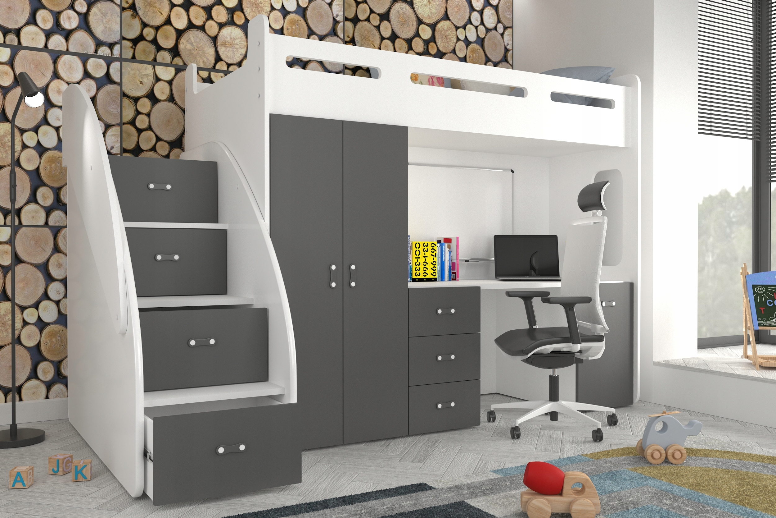 Dviaukštė lova 200x80 čiužinys + ZUZIA PLUS rašomasis stalas