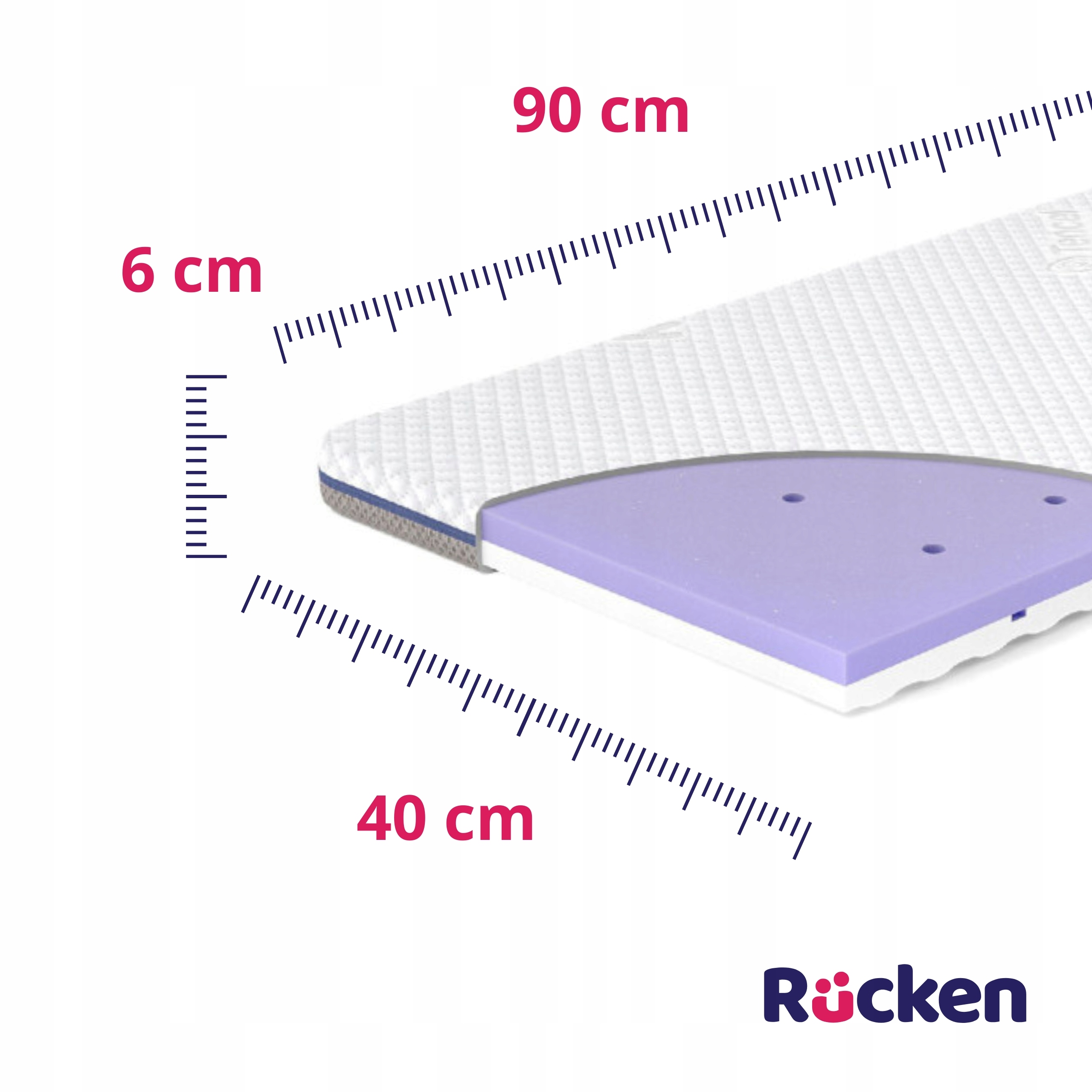 RUCKEN vaiko putplasčio čiužinys lopšiui 40x90 cm H2-H3