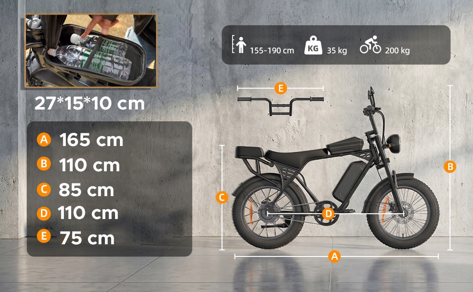 Elektrinis dviratis 20" Fat Bike Mountain 48-60KM diapazonas, 48V 15Ah elektroninis dviratis