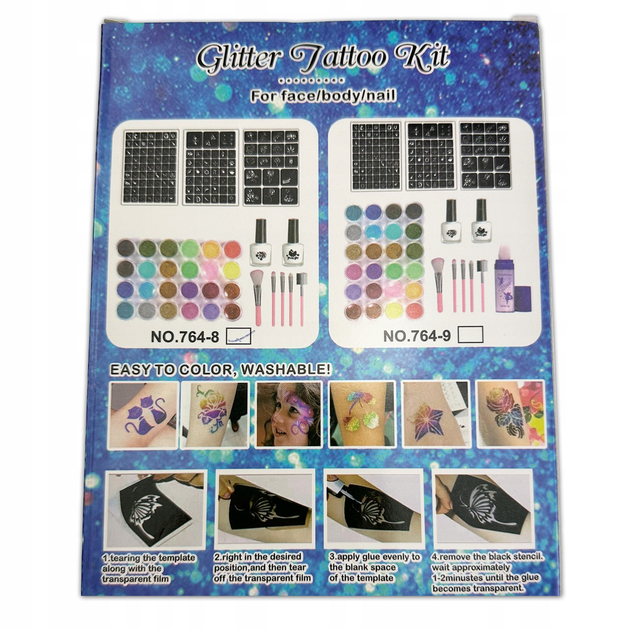 DIDELIS GLITTER TATTOO RINKINYS ŠABLONAI GLITTER TATTUOS XL VAIKAMS
