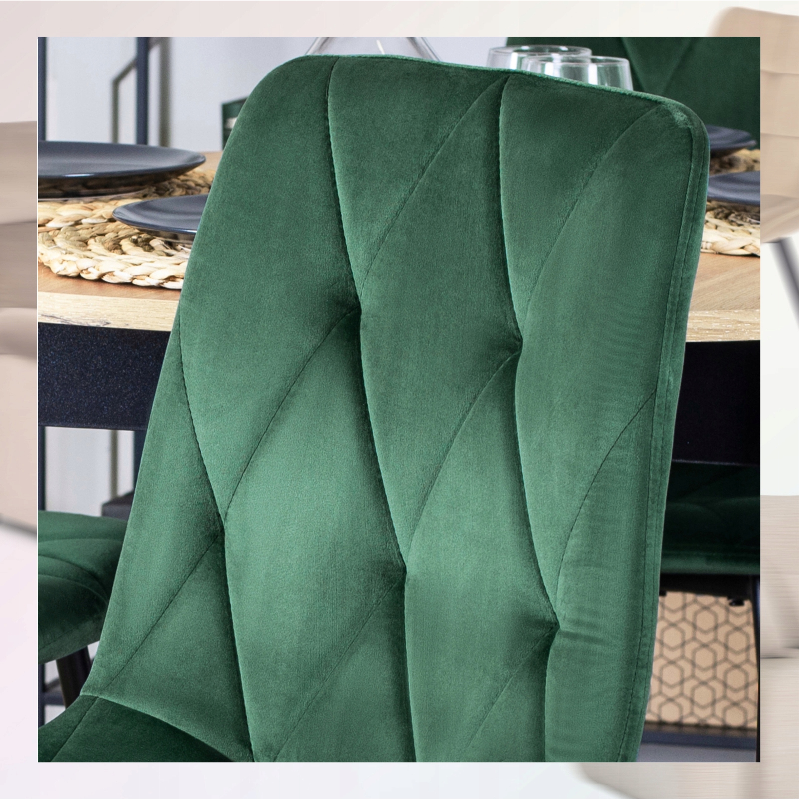 Minkšta veliūrinė virtuvės kėdė valgomojo svetainei Loft Green ROBIN
