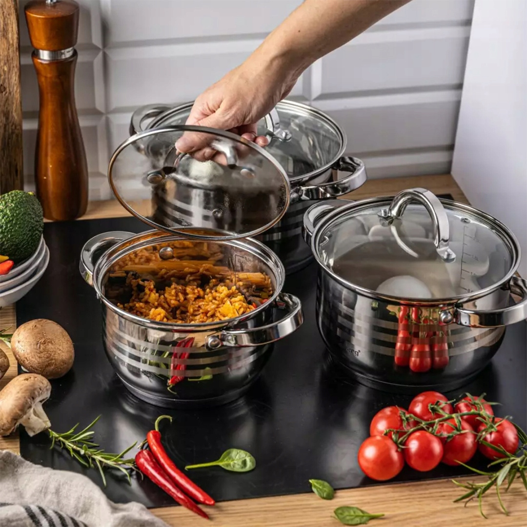 PUODŲ RINKINYS 6 ELEMENTŲ RINKINYS INDUKCINĖS DUJINĖS marmuru