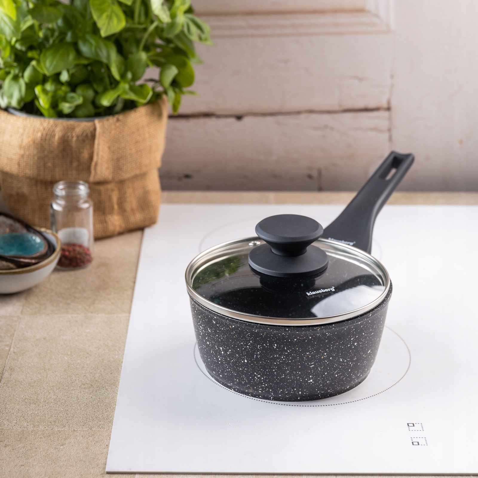 Marmurinis puodas 16 cm su dangčiu Indukcinės dujos Nelipnus 1,2L KB7986