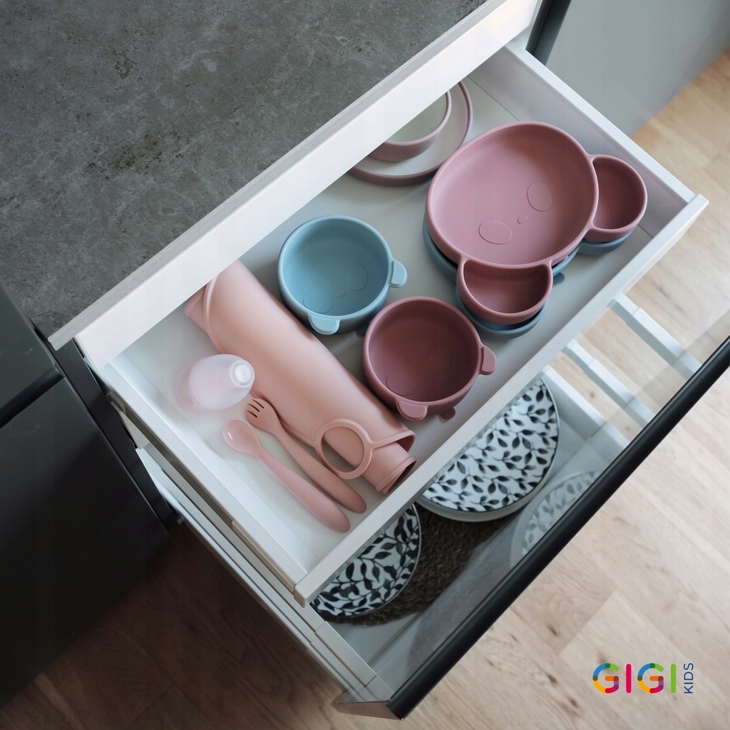 Gigi Kids silikoninis rinkinys su lėkštute ir šaukštais