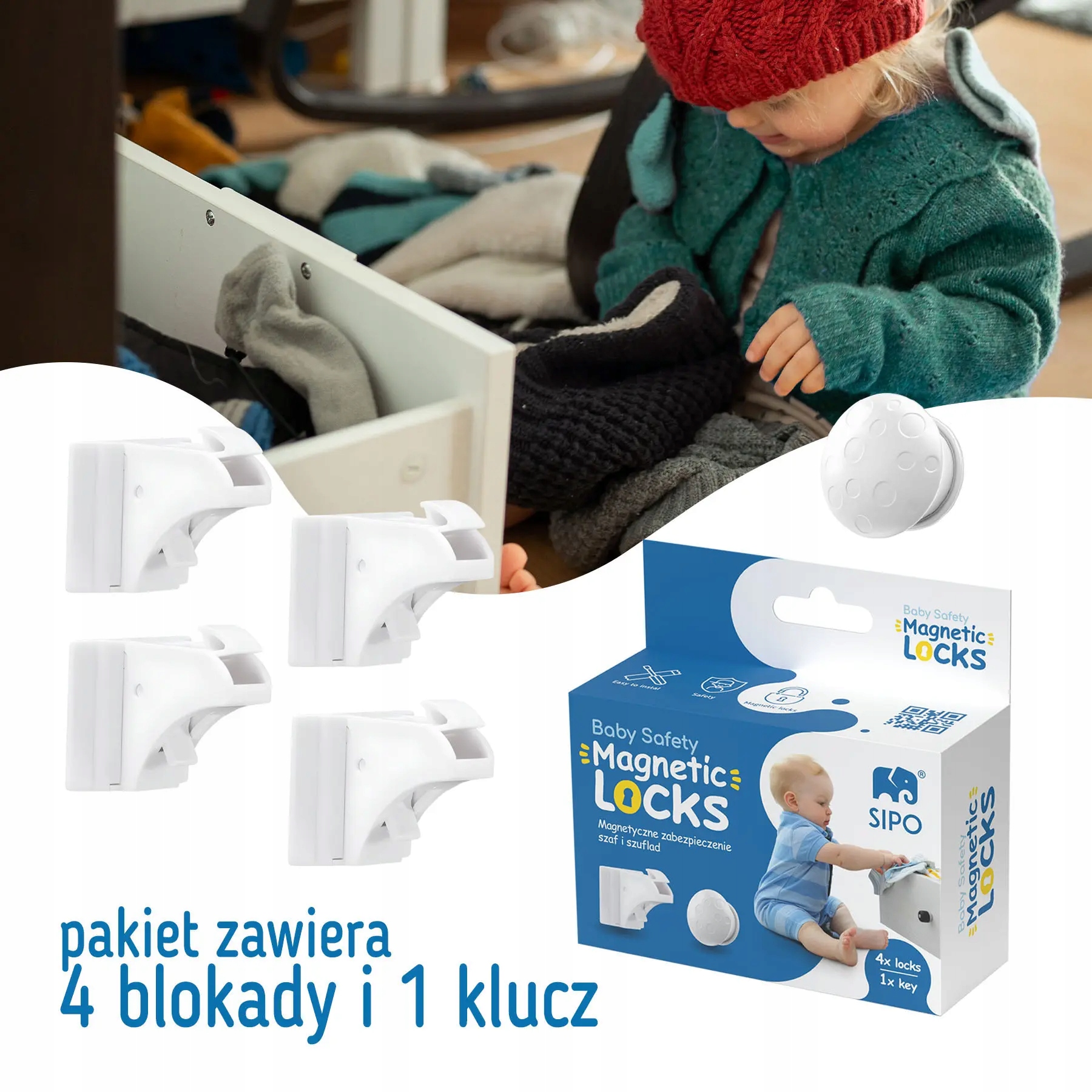 Sipo magnetinė apsauga spintoms ir stalčiams 4 dalių RINKINYS