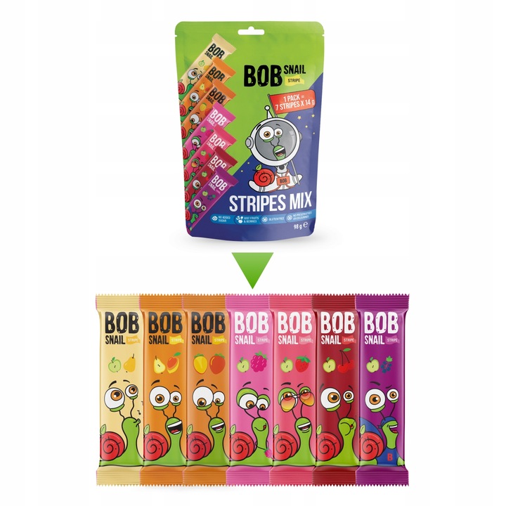Bob Snail 7 skonių juosta 14g vaisių užkandžiai 100 g
