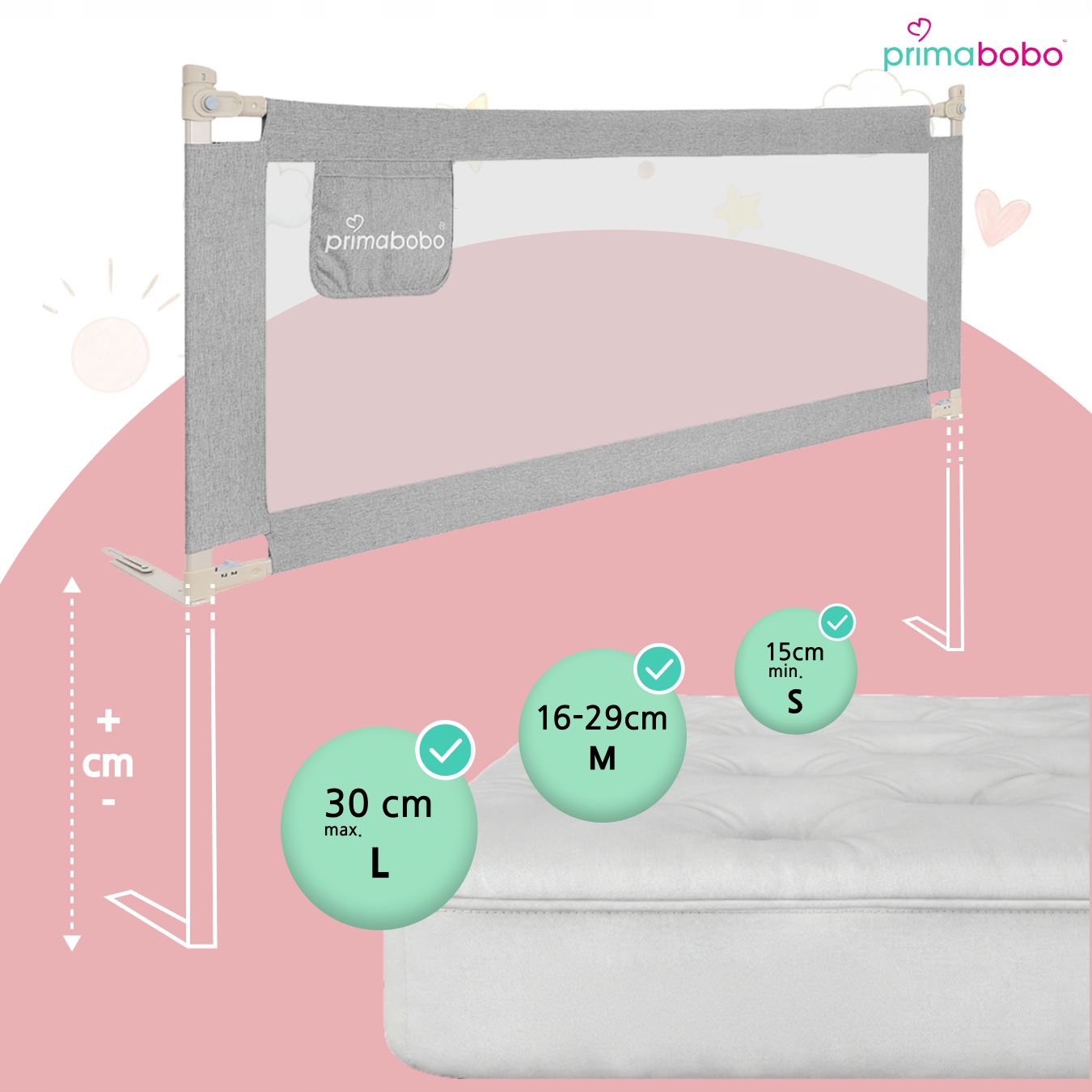 Primabobo apsauginė lovatvorė 200x180cm pilka 3vnt