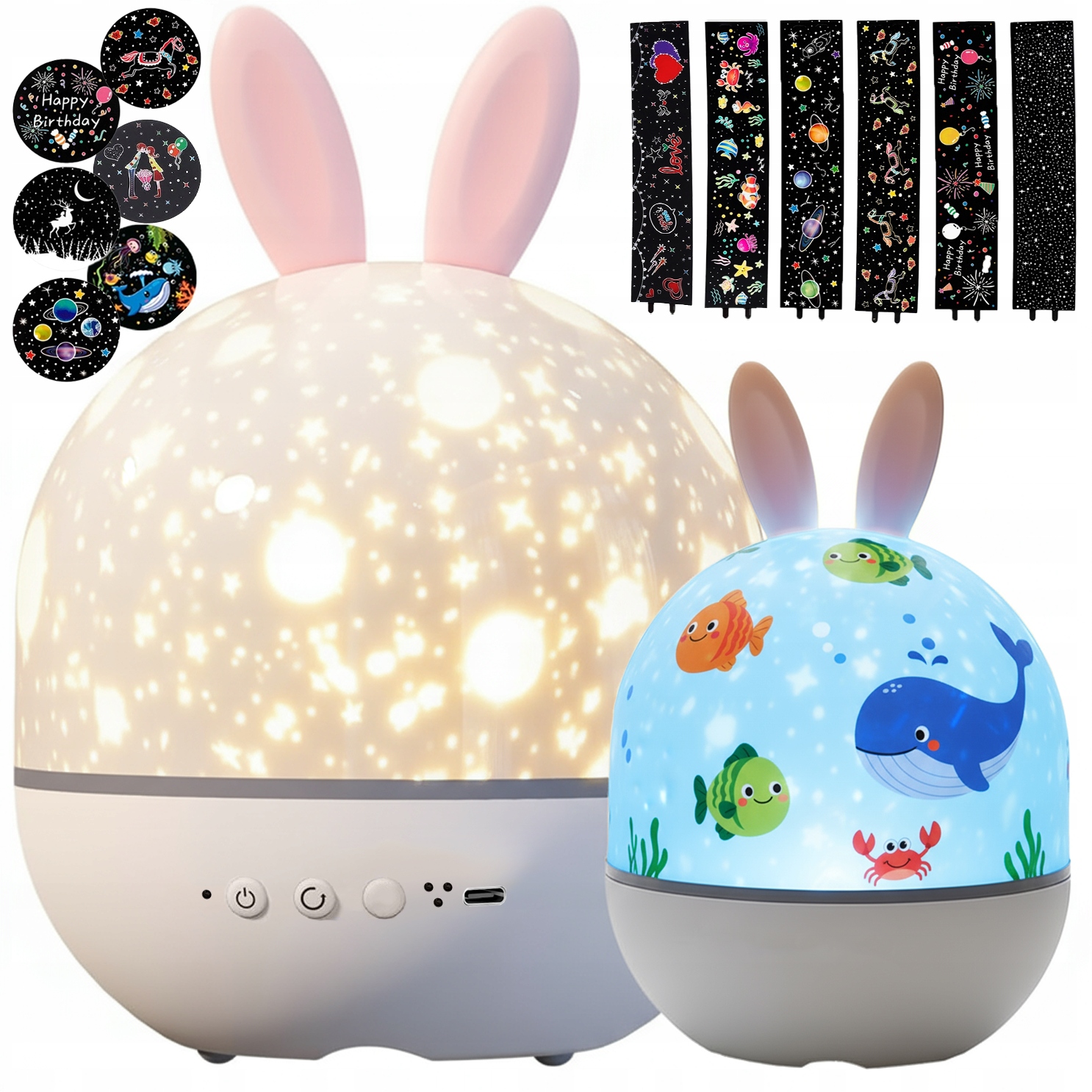 RABBIT STARS PROJEKTORIUS NAKTINIS LEMPAS SUKIMASIS PROJEKTORIUS VAIKAMS + Įdėklai