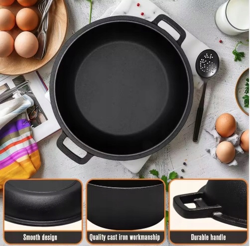 2in1 ketaus puodas 26cm 4,5L su dangčiu ir keptuve – juoda Keptuvė