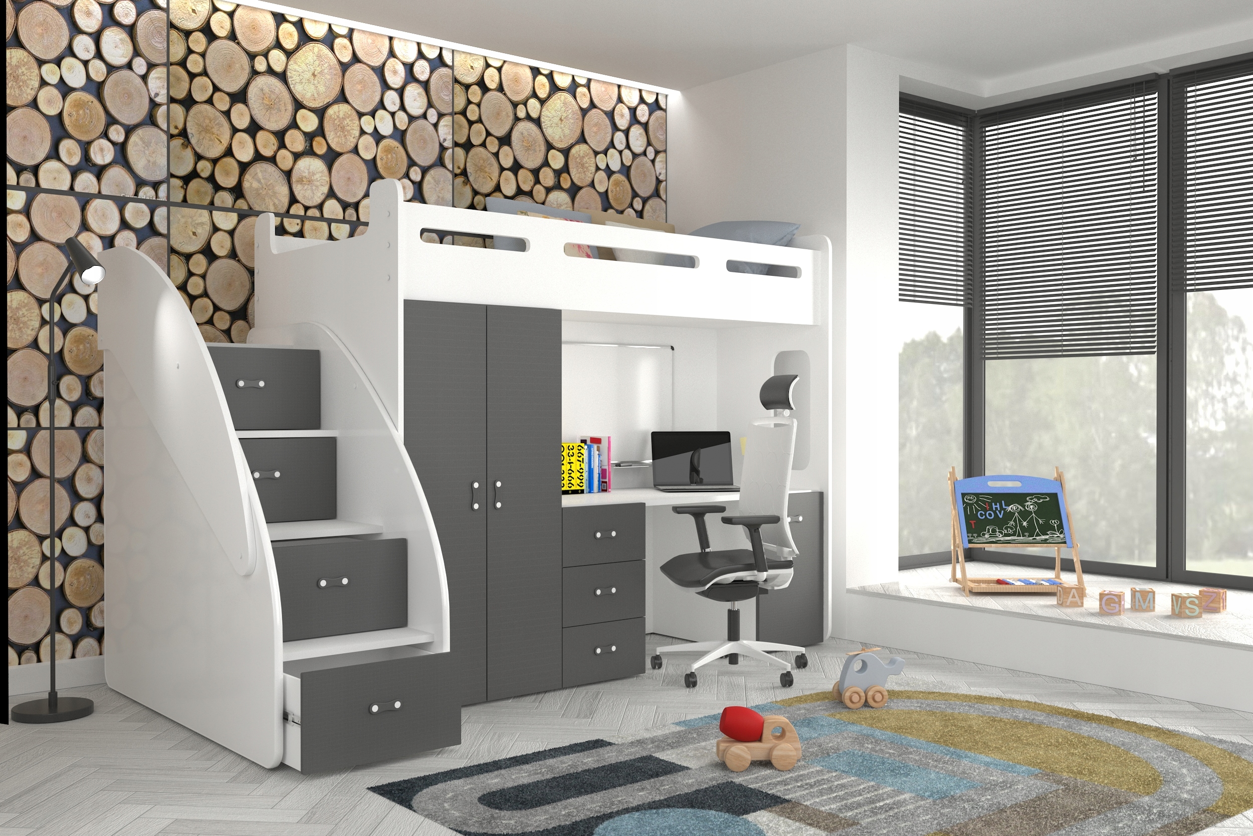 Dviaukštė lova 200x80 čiužinys + ZUZIA PLUS rašomasis stalas