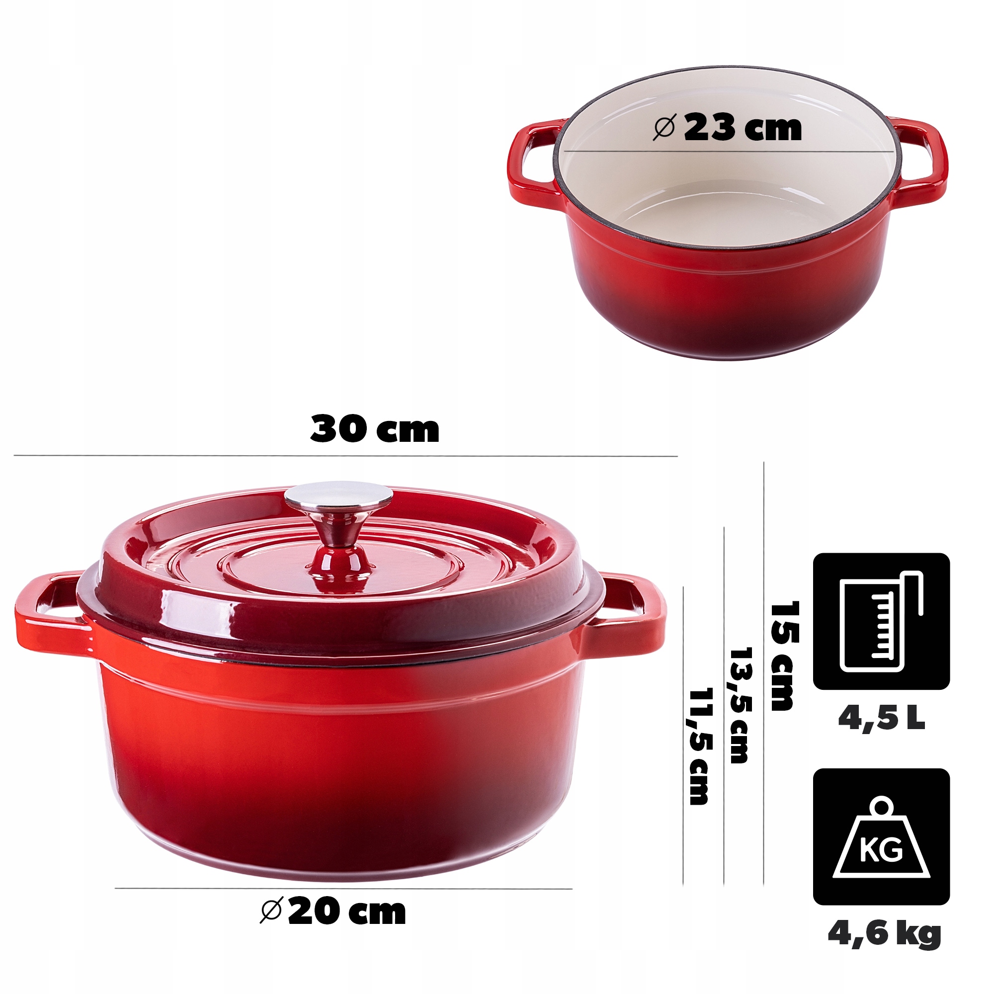 EMALINIS KETUS PUODAS 4,5 L SU DANGIU DUJINĖS DIDELIOS KROSTELĖS 23 cm