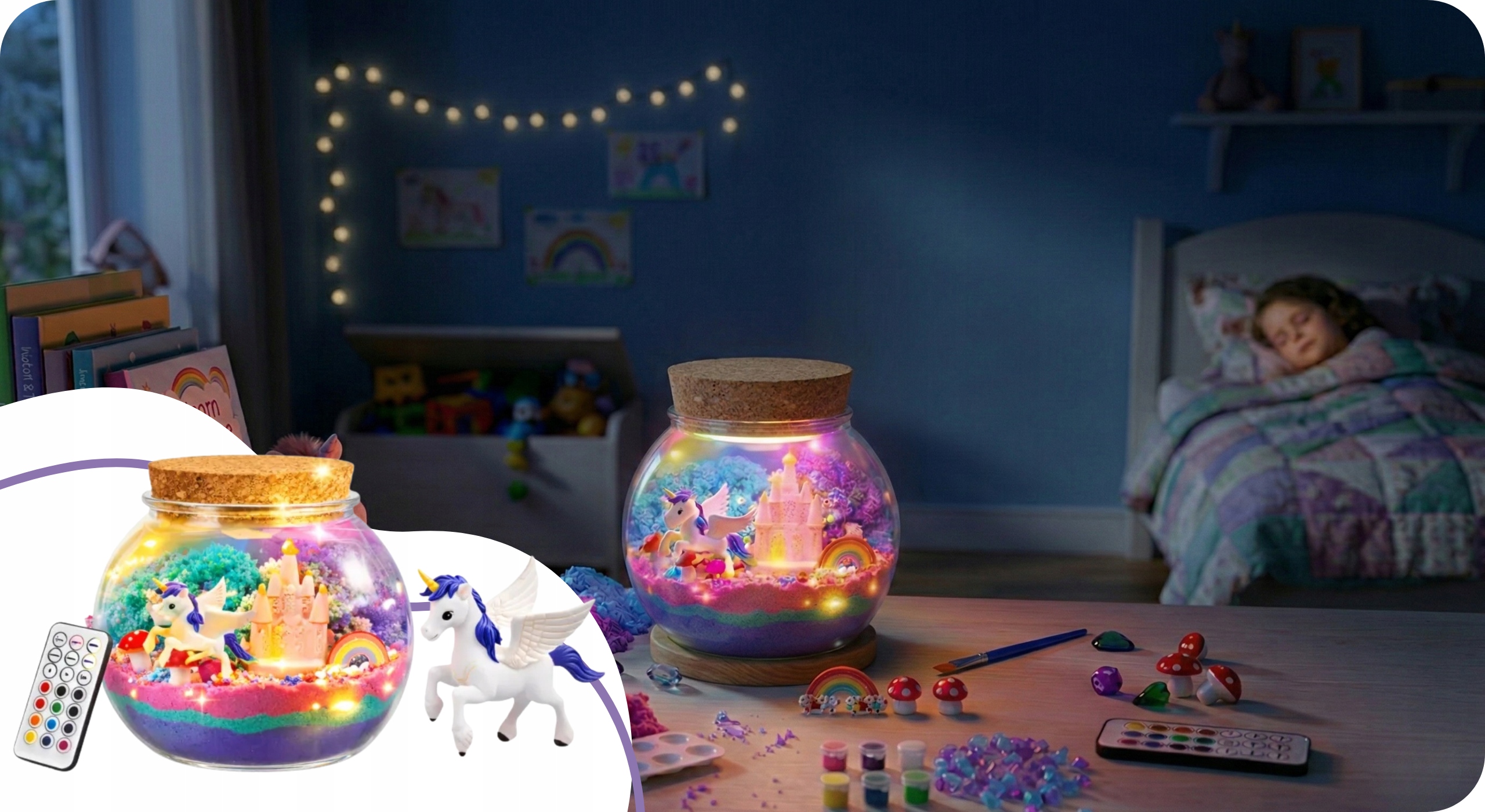 LEAN Toys terrariumas vienaragis LED šviesa