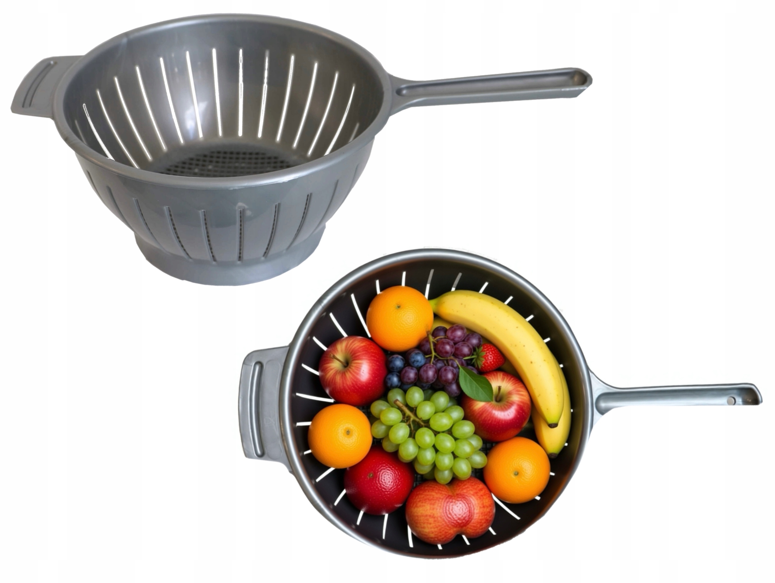 Daržovių koštuvas su rankena, pilkas 22 cm