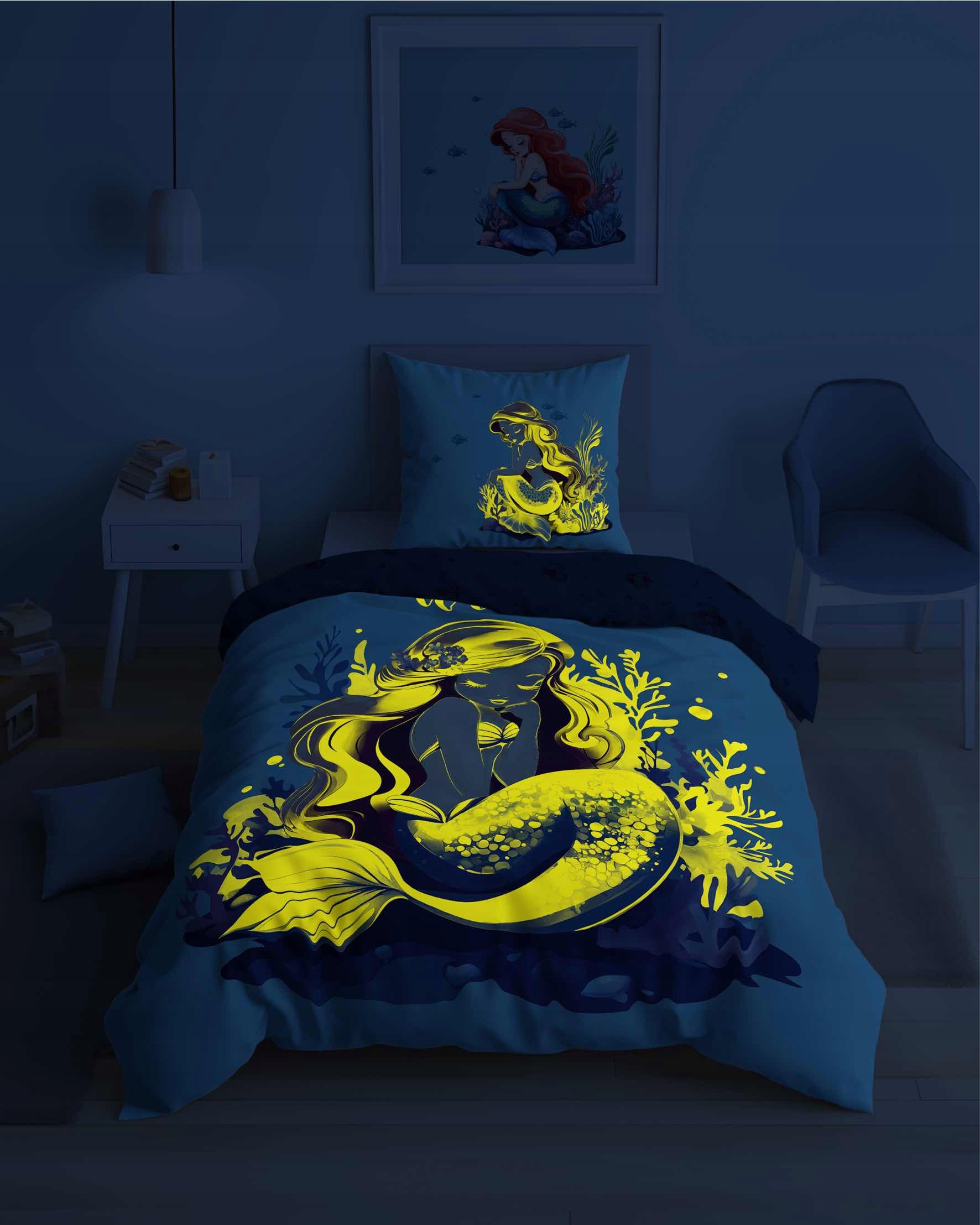 PATALYNĖ 160x200 GLOW IN THE DARK Fluo Mermaid 100% MEDVILNĖ