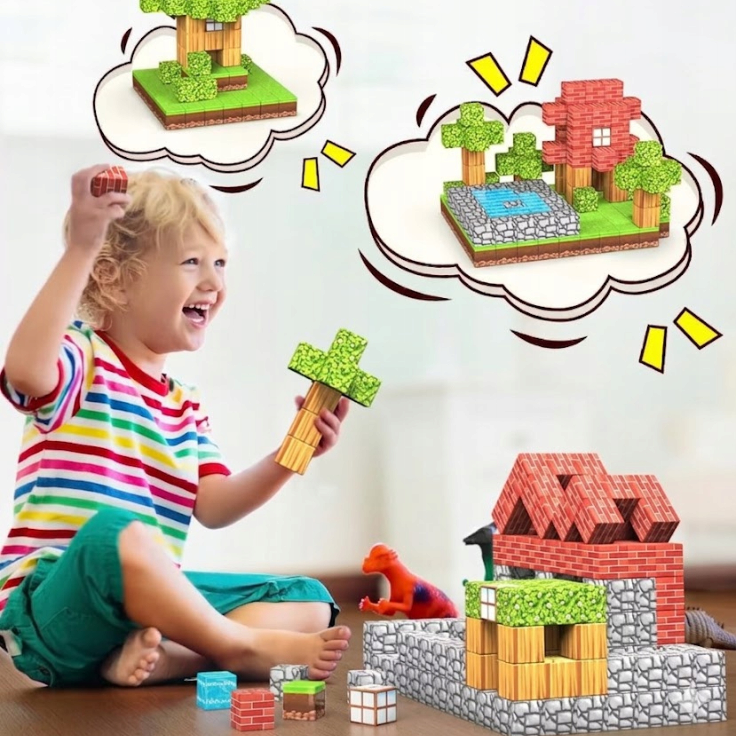 Magnetiniai blokai 208 dalių 3D kubeliai
