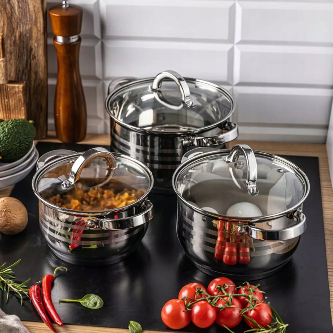 PUODŲ RINKINYS 6 ELEMENTŲ RINKINYS INDUKCINĖS DUJINĖS marmuru