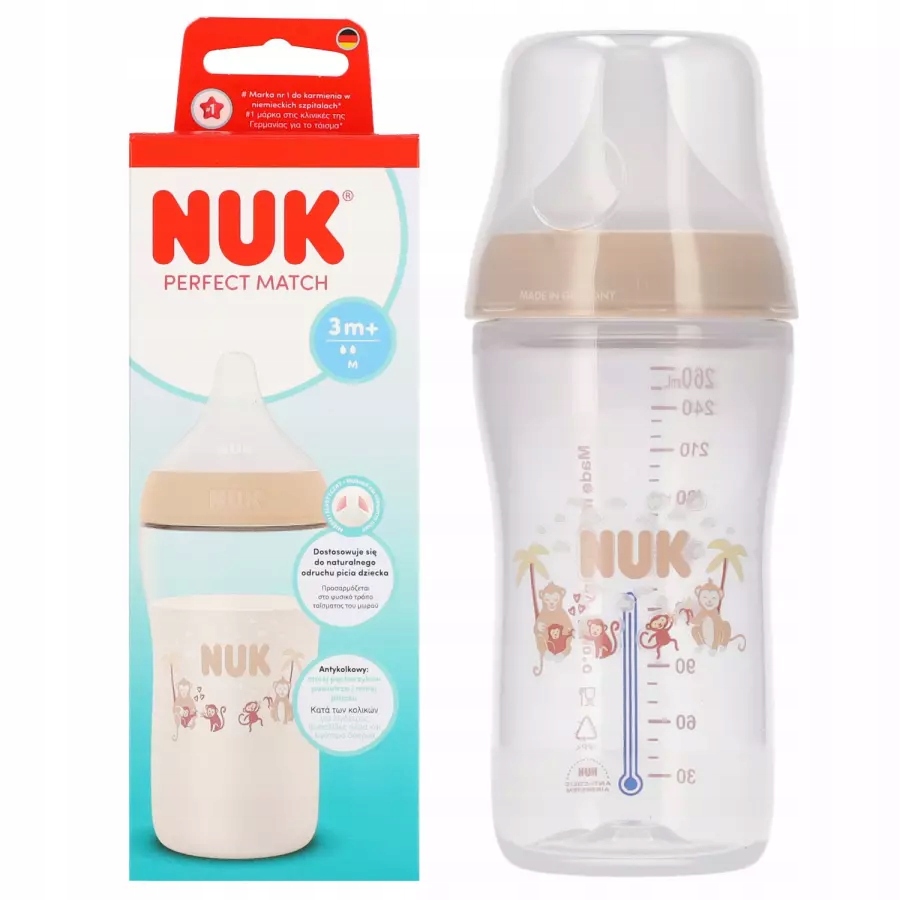 NUK PERFECT MATCH BUTELĖLIS 260ml 3m+ SILICONE TEAT M