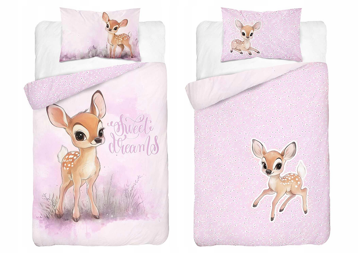 Vaikiškas patalynės komplektas 90x120 cm rožinė Animals Deer pievos medvilnė
