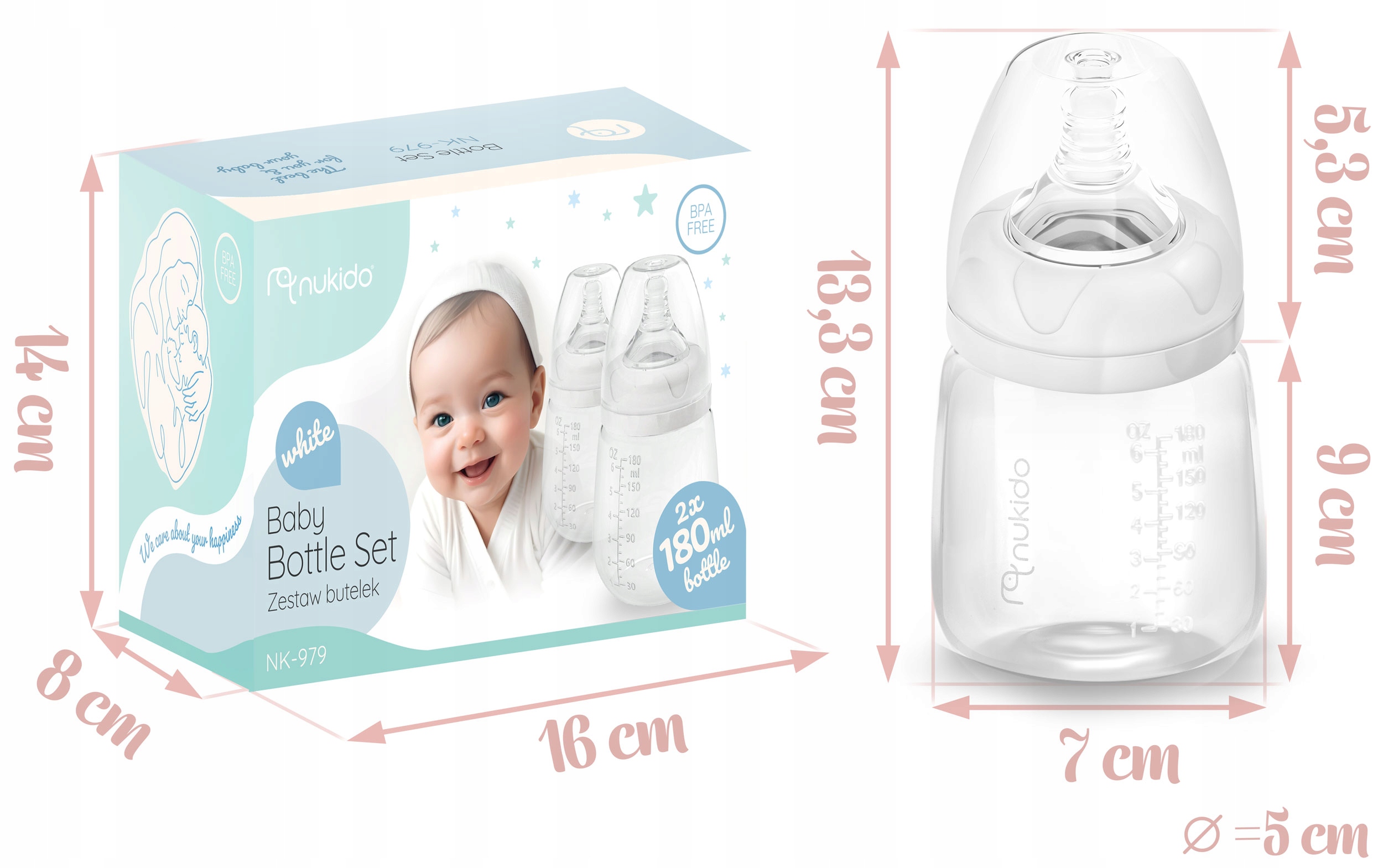 Nukido butelis 180 ml, 2 vnt., dinaminis smailutis