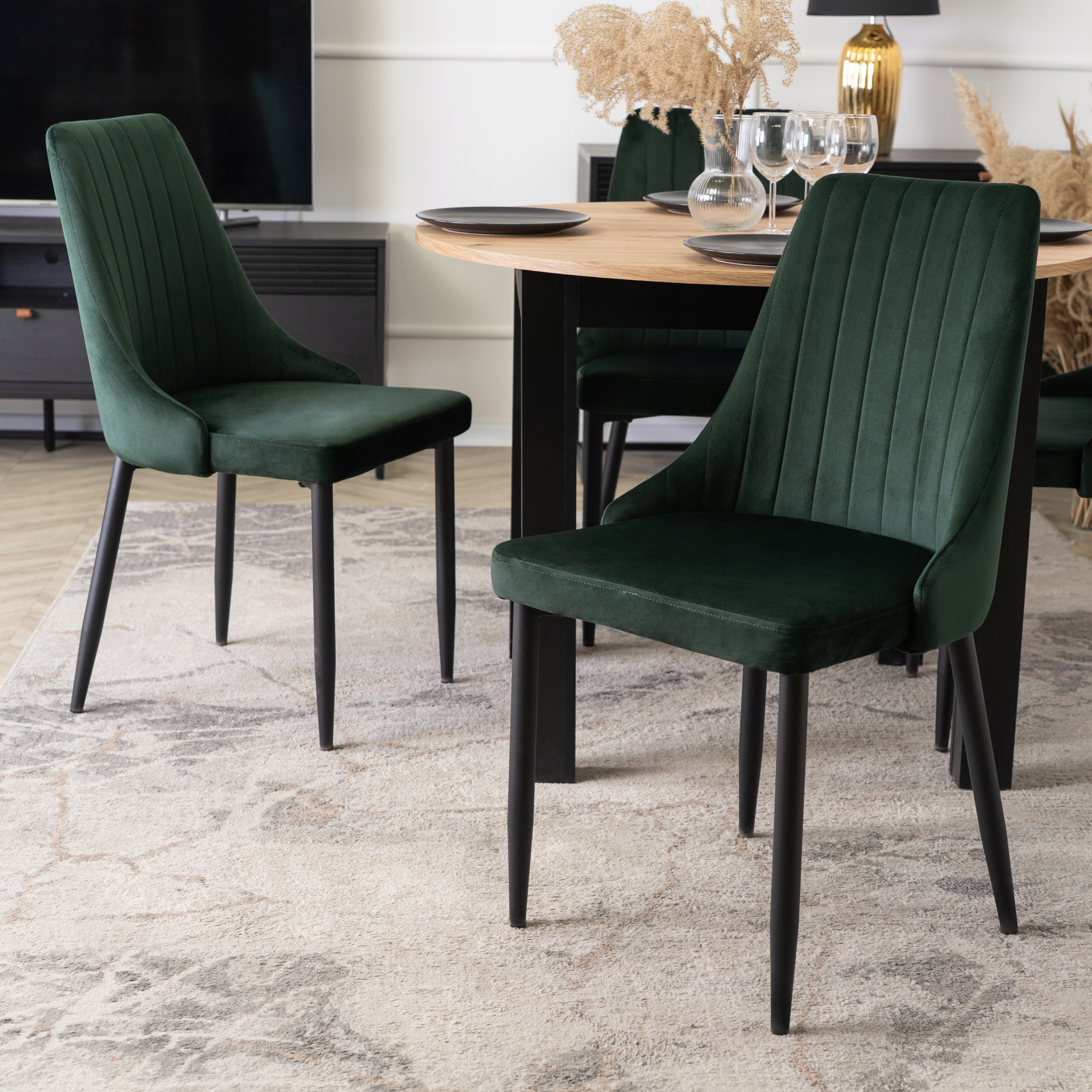 Minkšta veliūrinė virtuvės kėdė valgomajam Svetainės Loft Green BARI