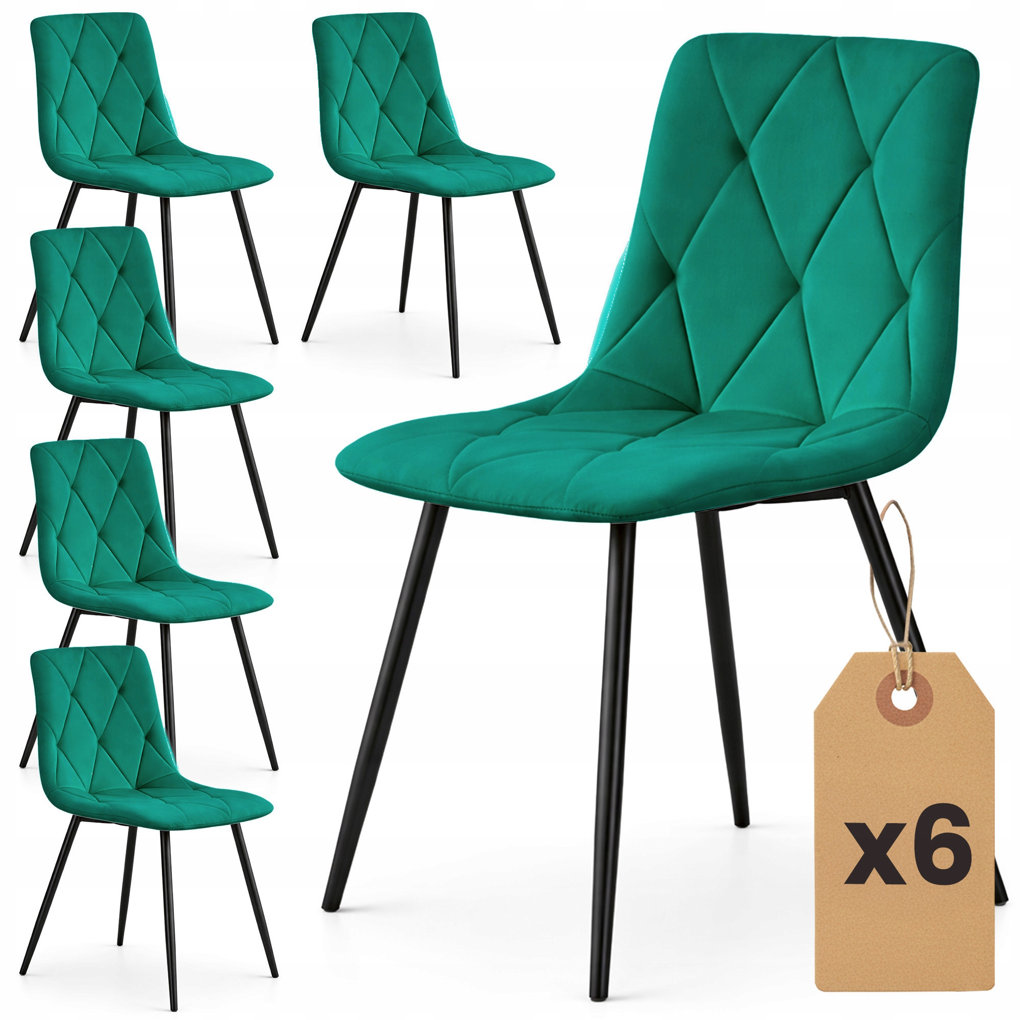 6x Moderni minkšta dygsniuota kėdė žalia MILO juodos kojos