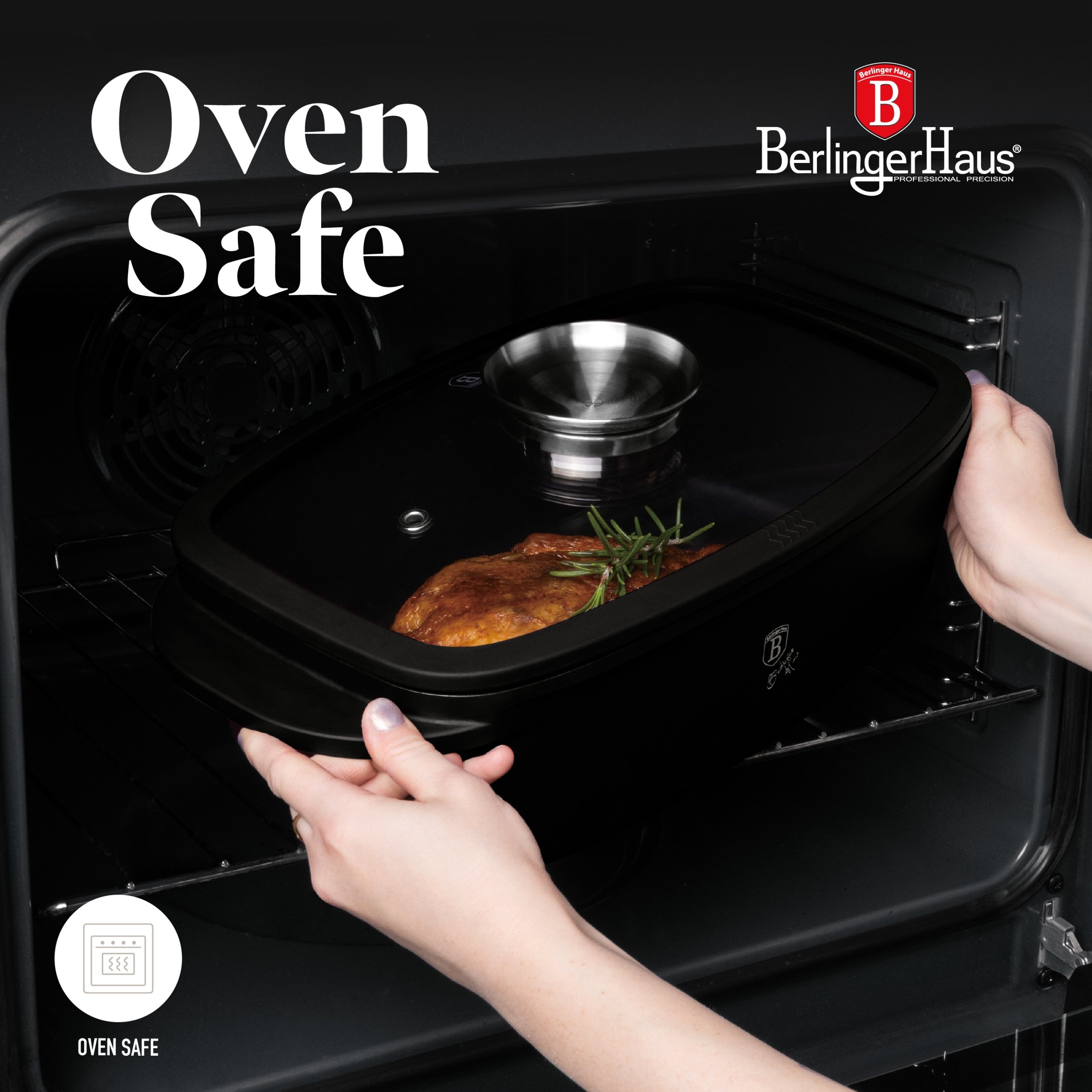BerlingerHaus BH-8779 Matinė juoda kepimo skarda su kvapiąja priemone 6L