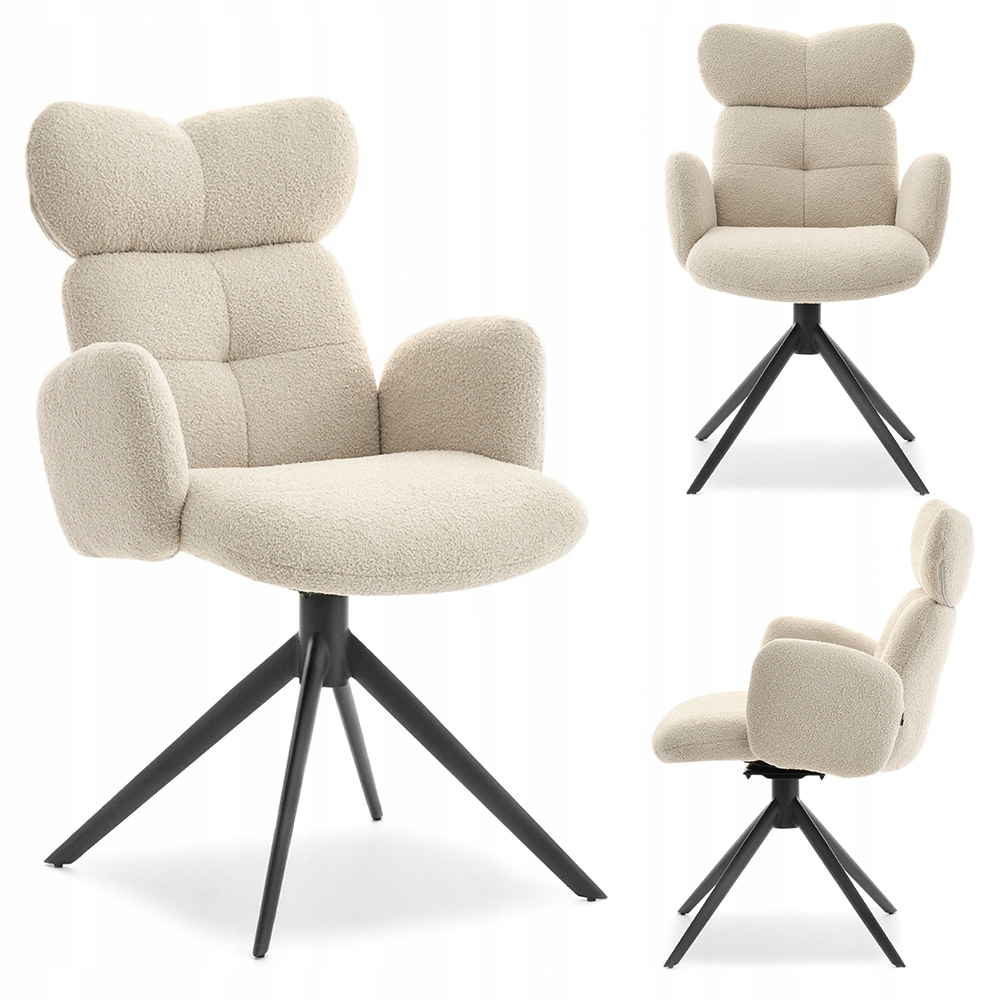 DESIGNER BOUCLE KĖDĖ SU porankiais ir galvos atrama MADELINE BEIGE