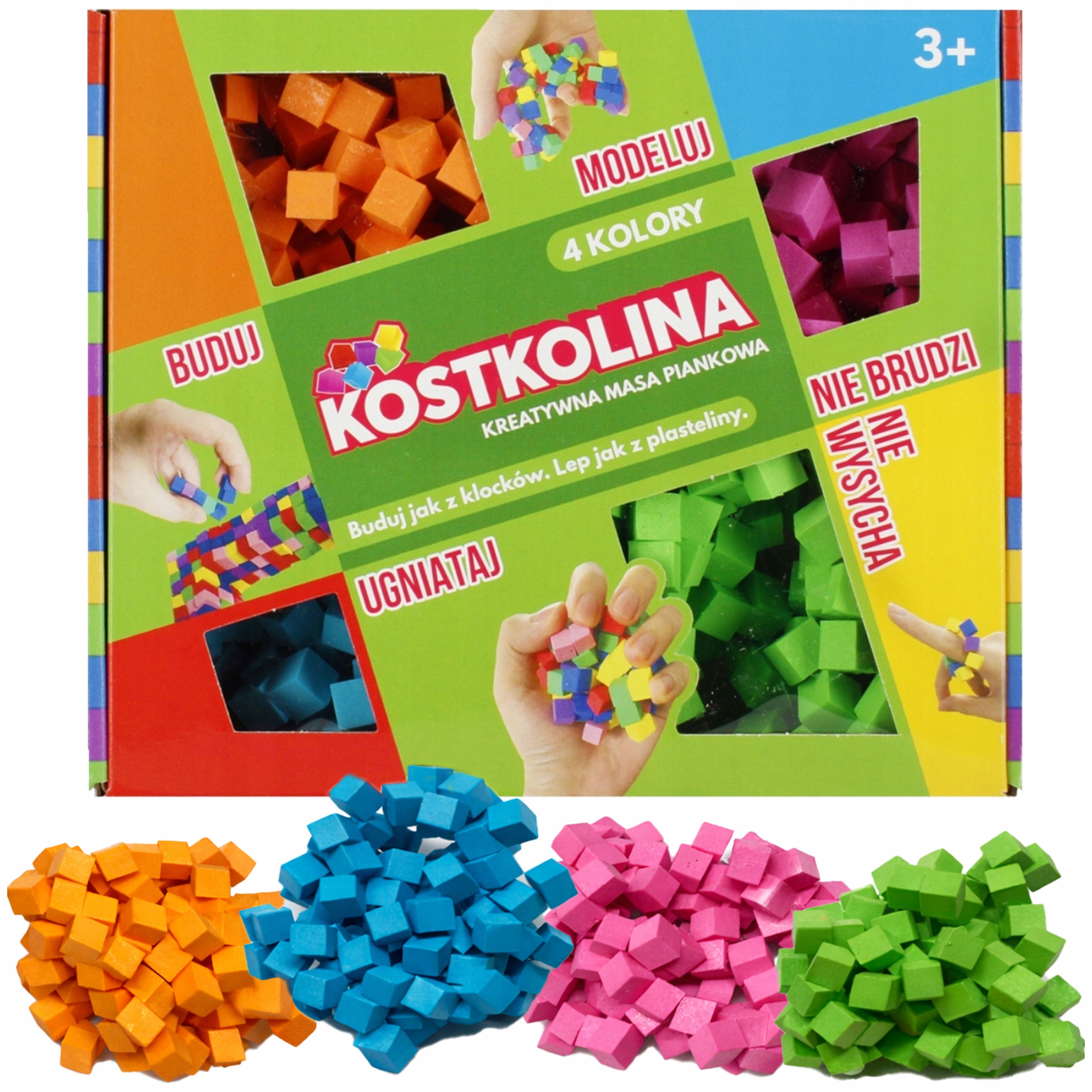 PLASTIKINĖ MASĖ Kostkolina VAIKAMS 4 SPALVŲ meno ir žaidimų žaislų rinkinys