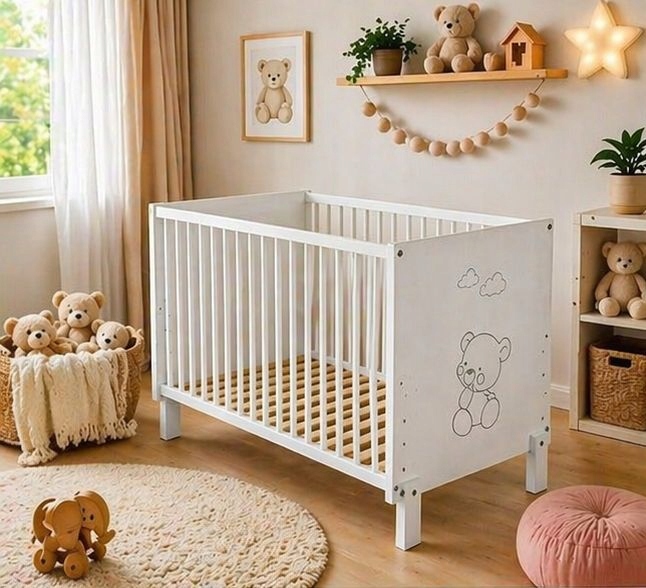 Łóżeczko dziecięce 120x60 bukowe Paula z chmurkami