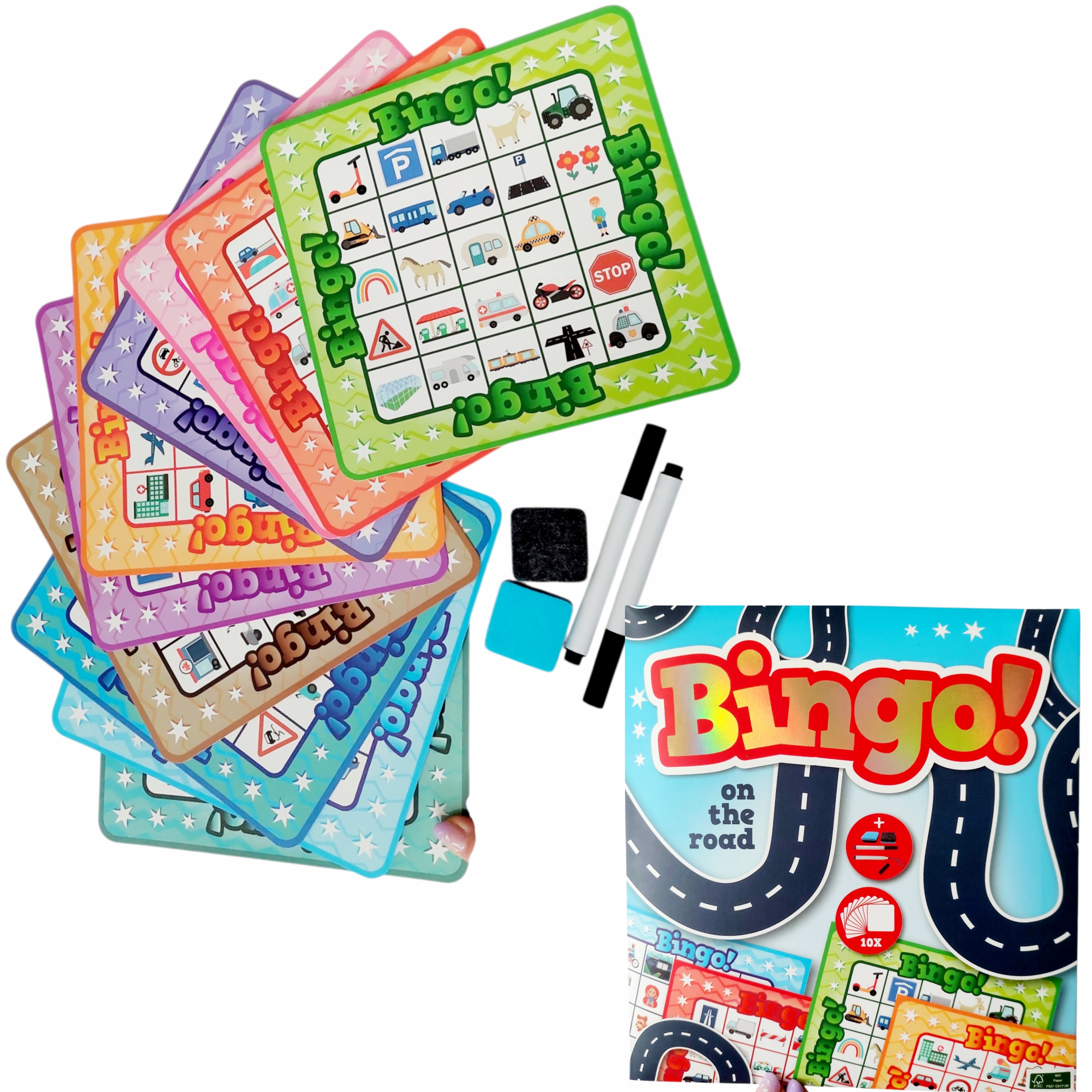 BINGO Kelionių žaidimas automobiliui ar traukiniui keliaujant 10 AUTOMOBILIŲ BINGO kortelių HIT