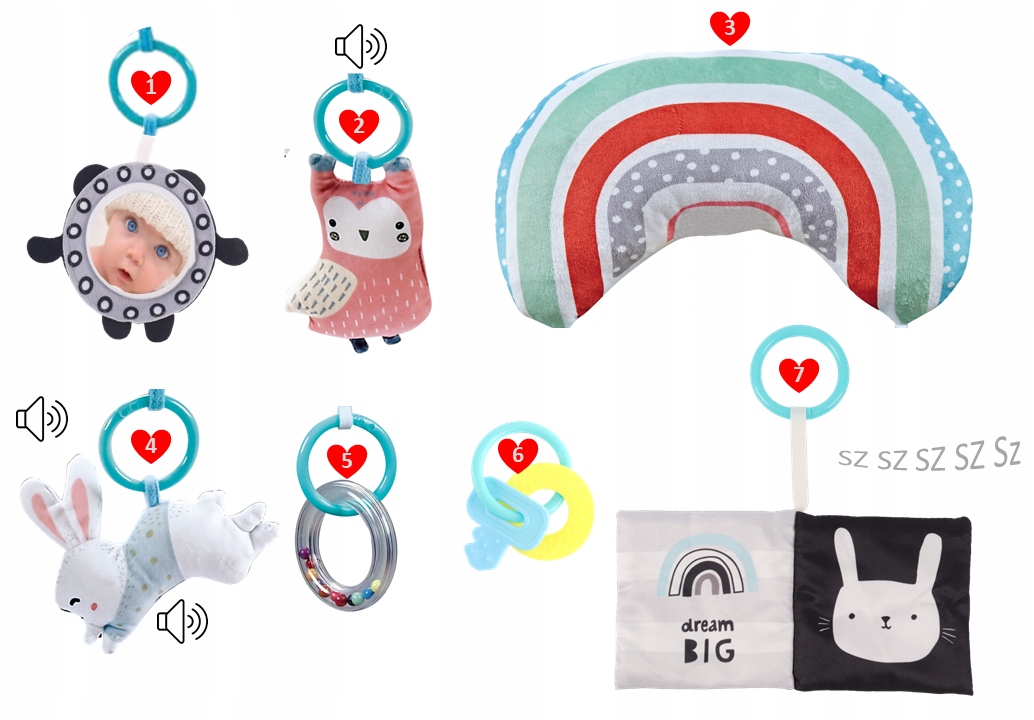 Didelis minkštas interaktyvus mokomasis kilimėlis 4in1 Minky Pillow 20 kamuoliukų