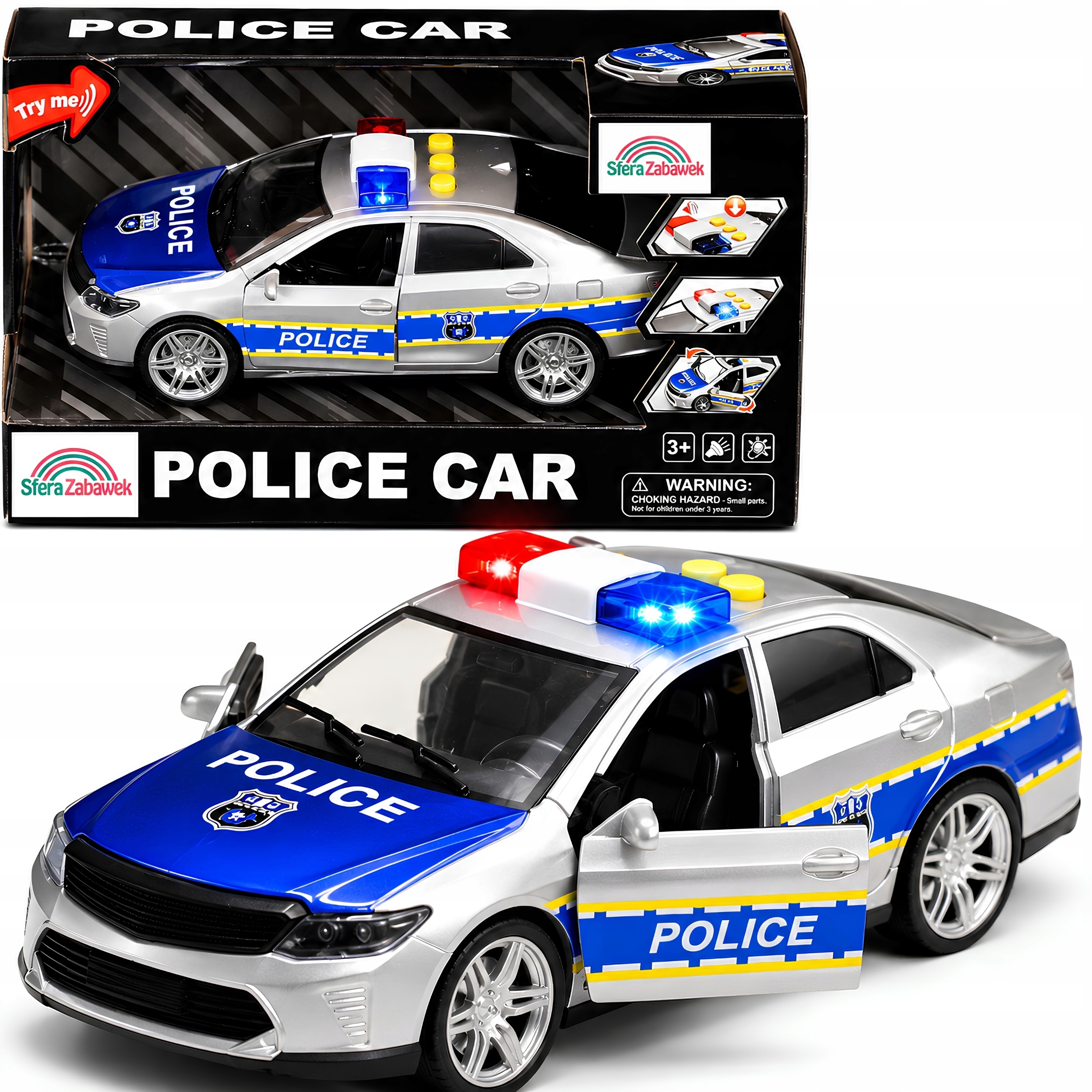 Policijos automobilis Didelis automobilis Policijos guminiai ratai su garsu ir efektais