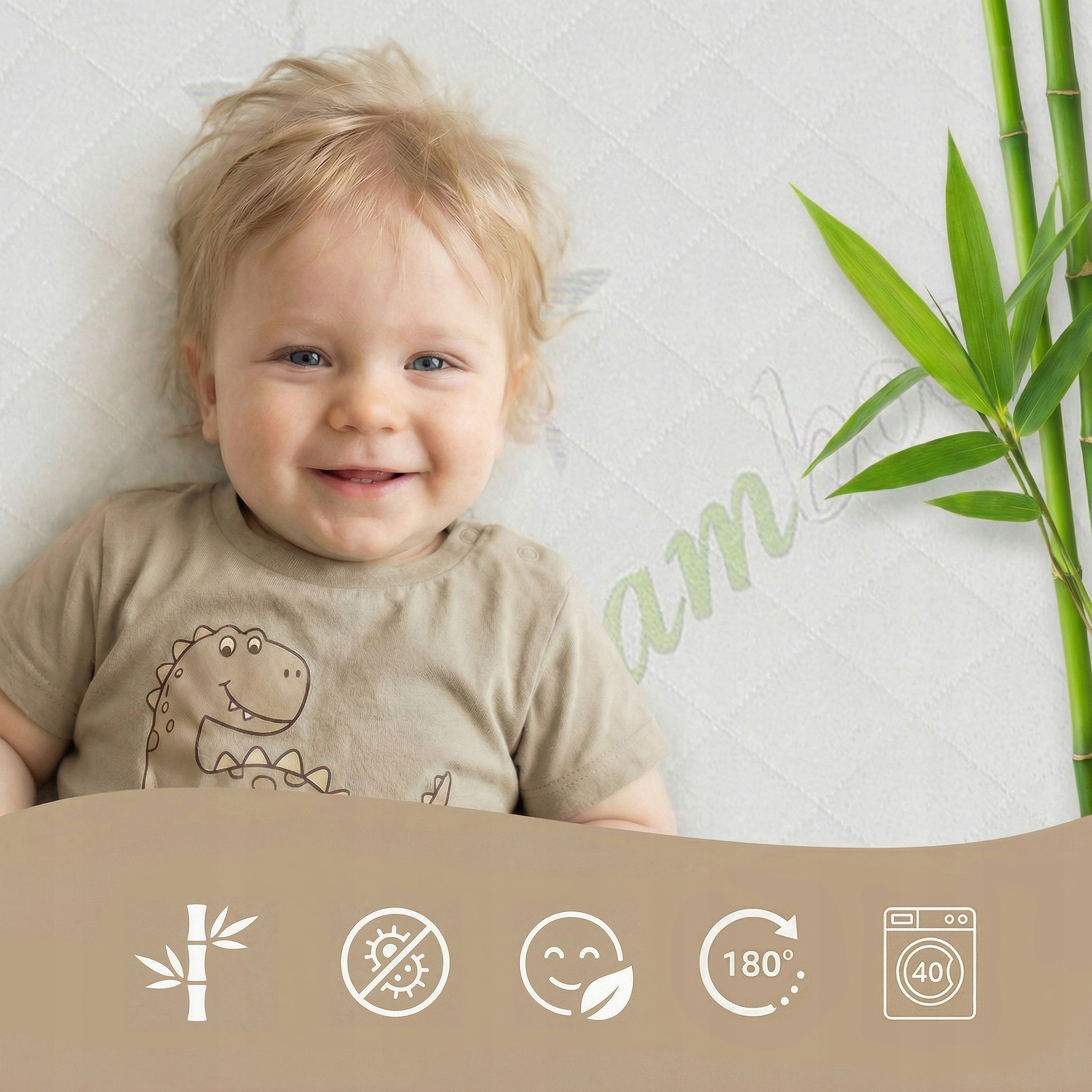 Putplasčio čiužinys 120x60 BAMBOO 3D Vidutinio kietumo H3 vaikams OEKO-Tex
