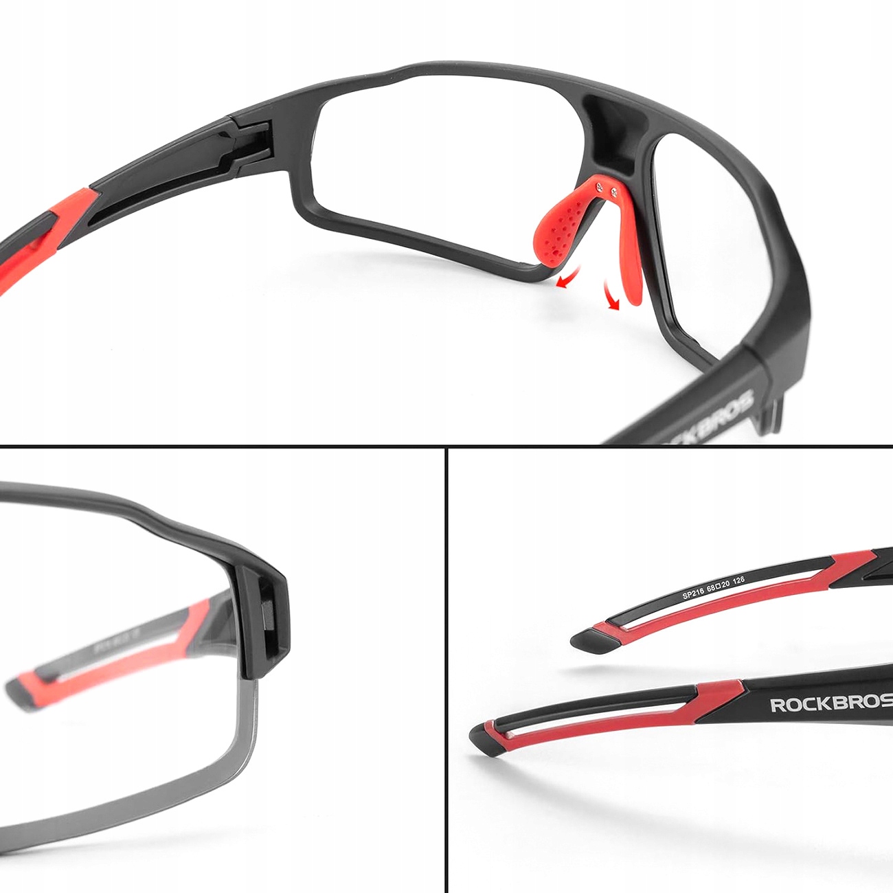 Rockbros SP216BK fotochrominiai UV400 dviračių akiniai - juodi ir raudoni