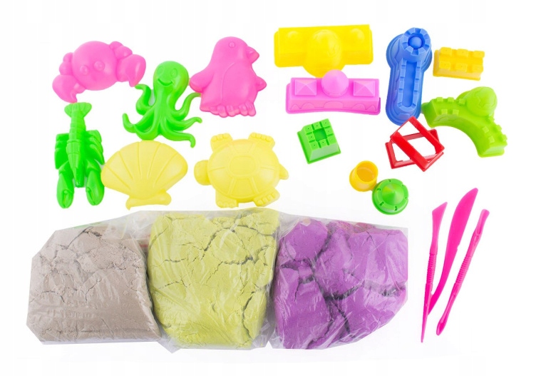 Kinetinis smėlis 3kg DIDŽIAUSIAS RINKINYS 115 ELEMENTŲ ŽAISLAI spalvingas baseinas