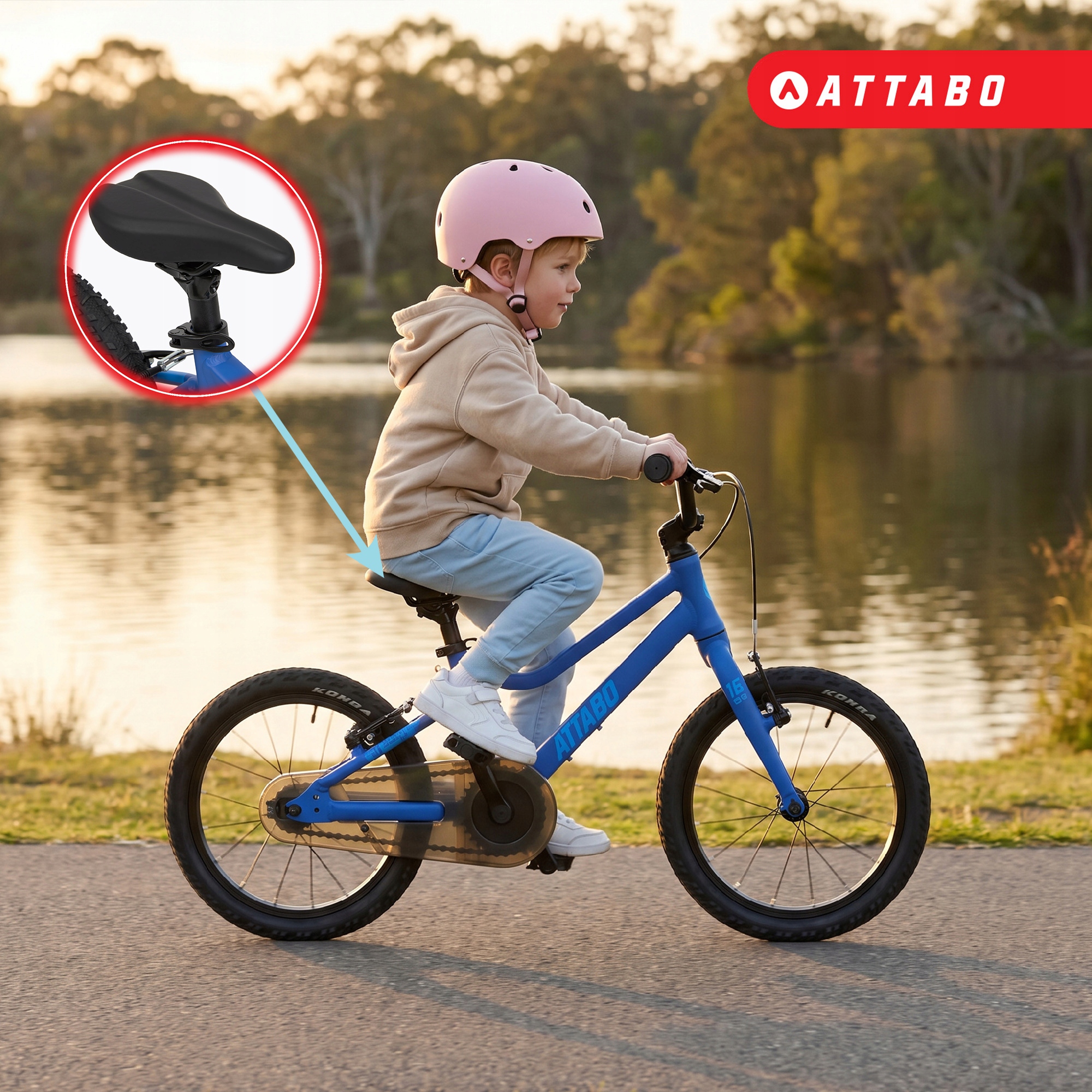 ATTABO EASE 16" vaikiškas dviratis 6,4 kg Gen 2 mėlynas LIGHT ALIUMINIO RĖMAS