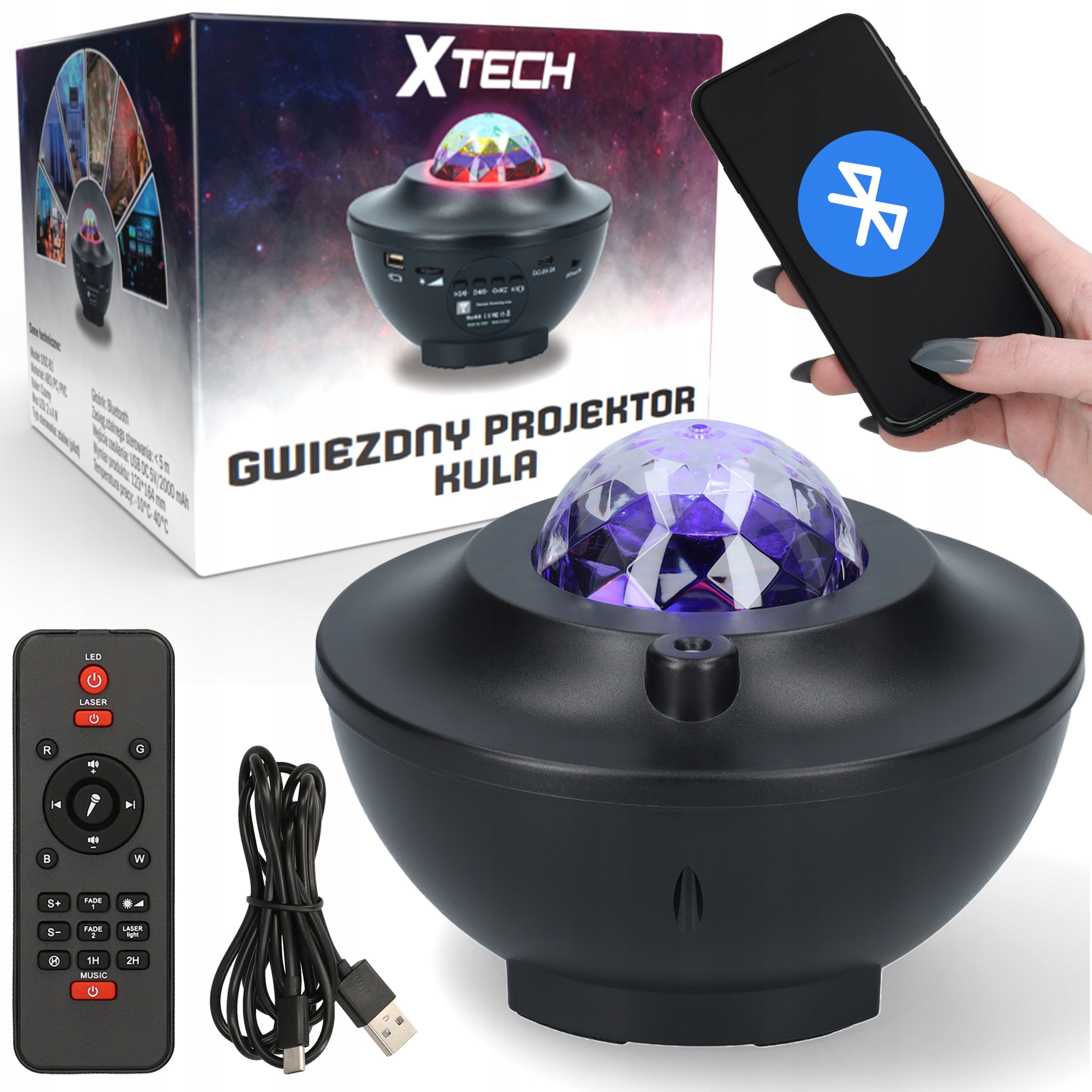 Xtech žvaigždžių projektor su LED lampute ir Bluetooth