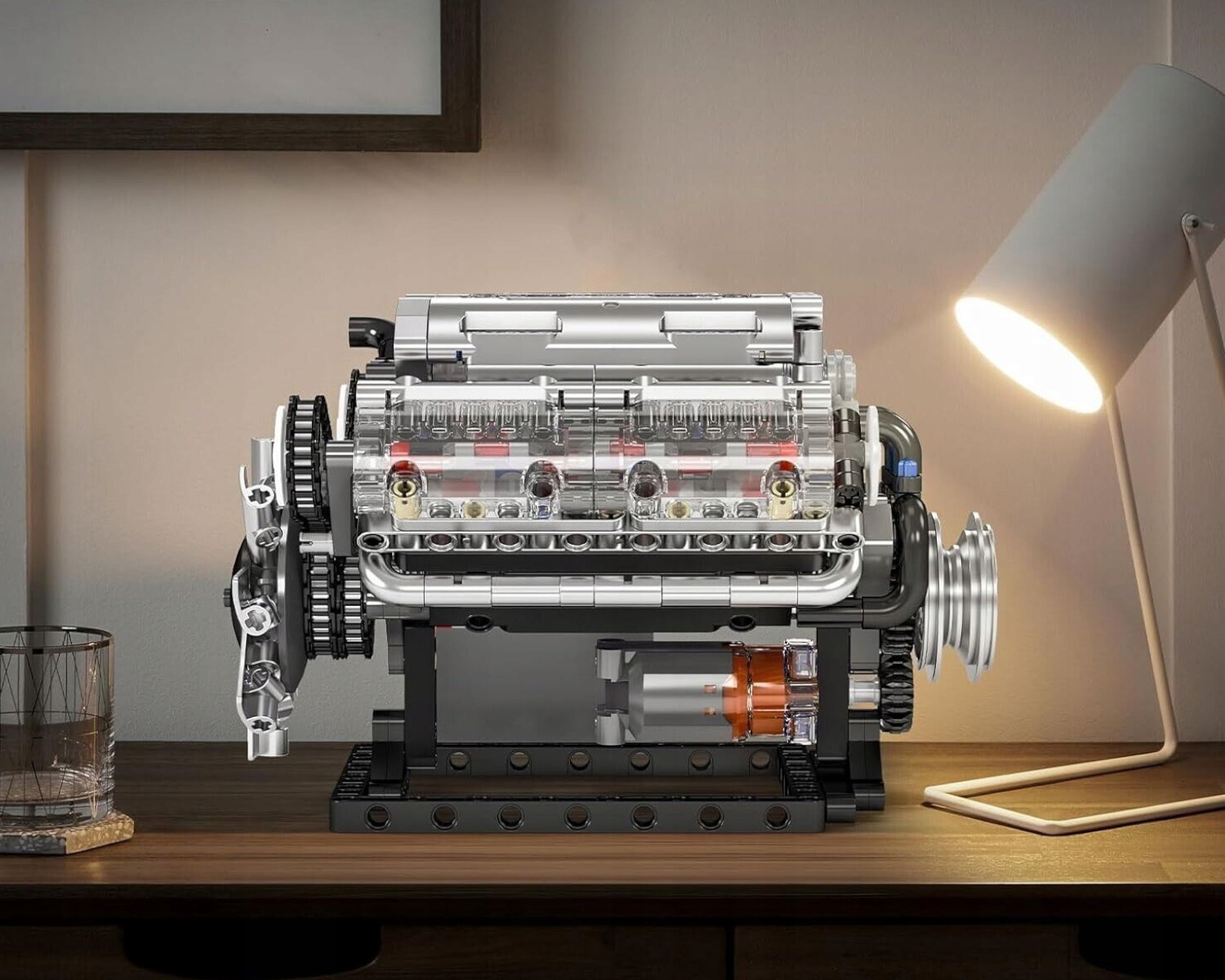Blocks Mold King 10088 natūraliai įsiurbiamo V8 variklio techninės konstrukcijos modelis